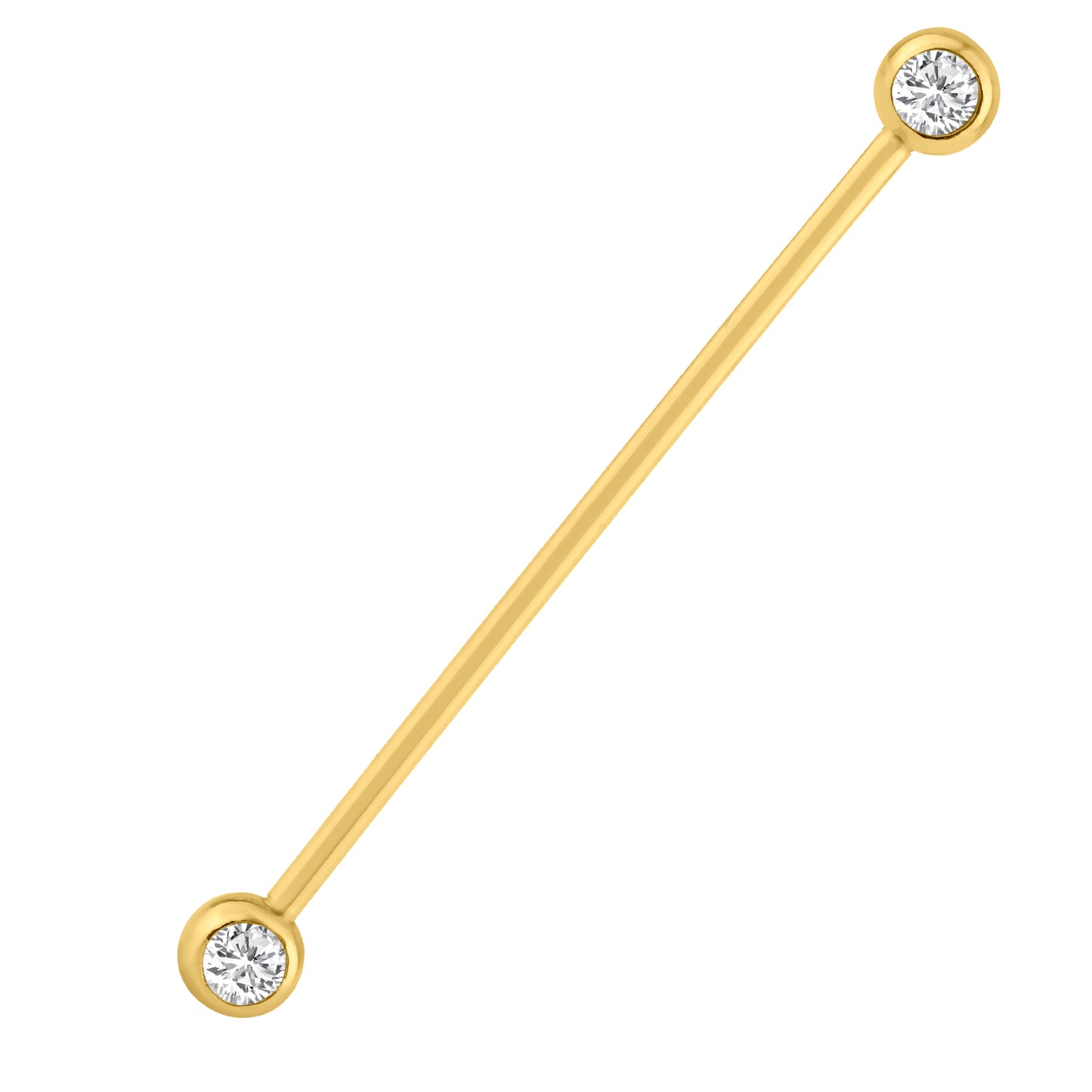 14k Solid Gold Barbell with Double Gem Ball with CZ Externally Threaded