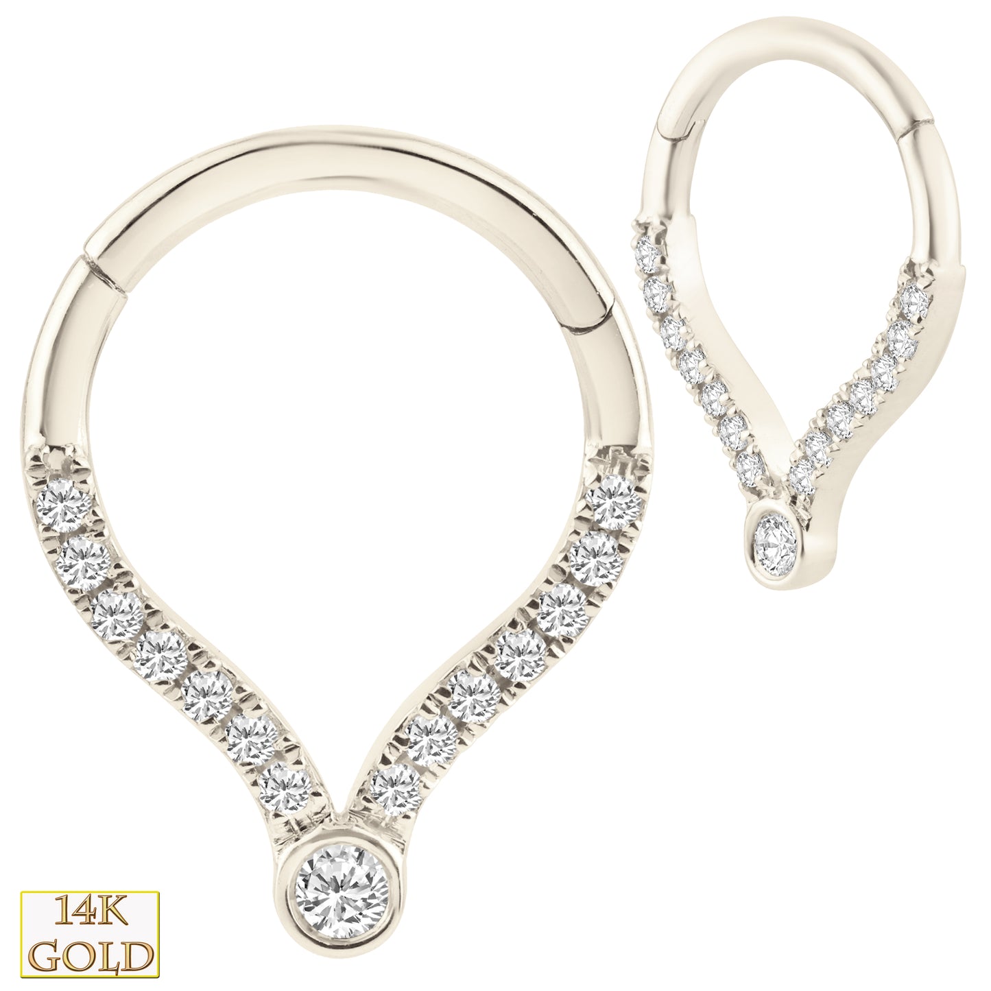 14k Solid Gold Hinged Hoops with Multi Zircon, Pear Shaped Earrings, Unique Jewelry, Gift for Her, Sexy Jewelz, Los Angeles