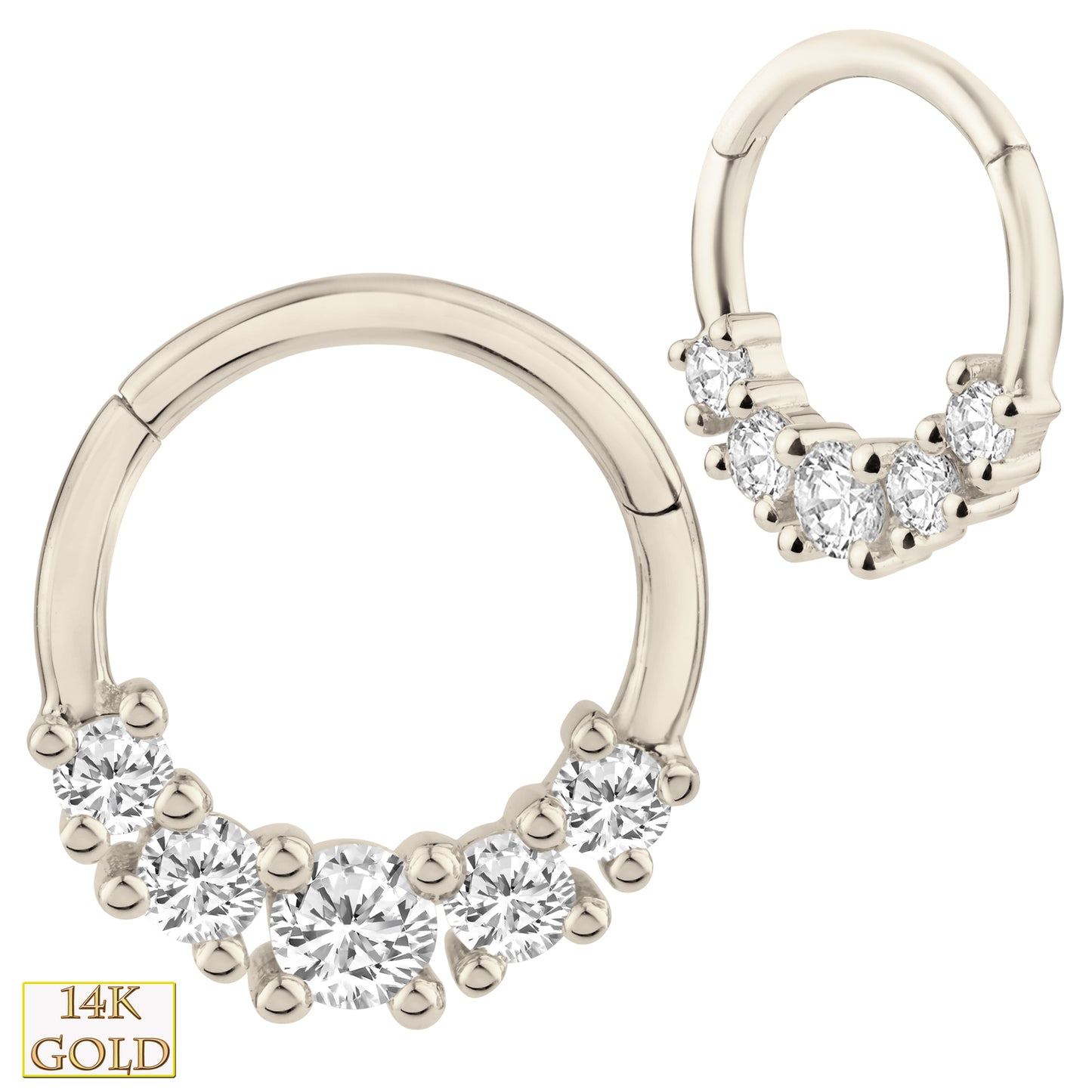 14k Gold Hinged Hoops, Multi CZ Prong Setting Earrings, Solid Gold Hoop Earrings, Sexy Jewelz, Los Angeles