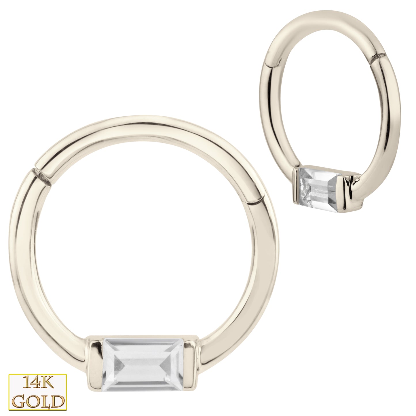 14k Solid Gold Baguette Zircon Hinged Hoop Earrings, Elegant Statement Jewelry | Sexy Jewelz | Los Angeles