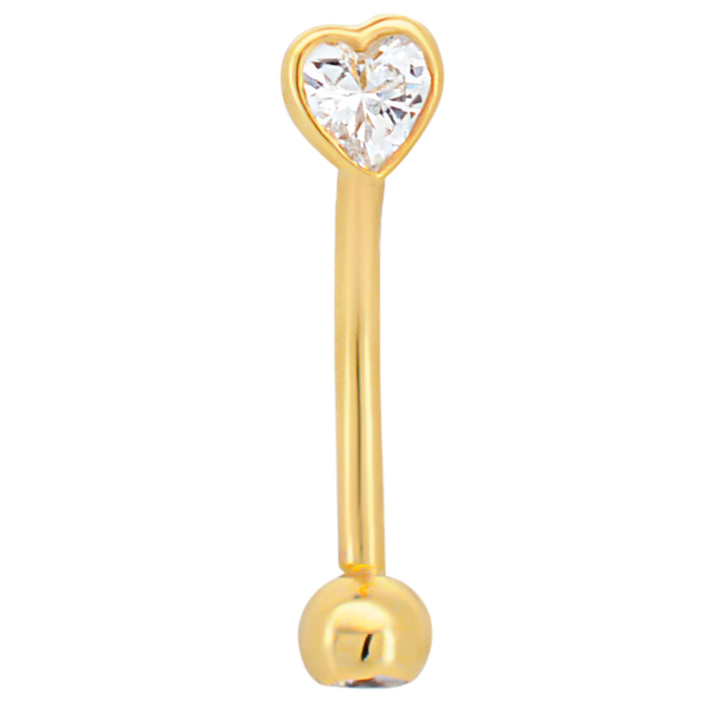 14k Yellow Gold Heart Shaped CZ in Bezel Setting Eyebrow Barbell Externally Threaded Screw