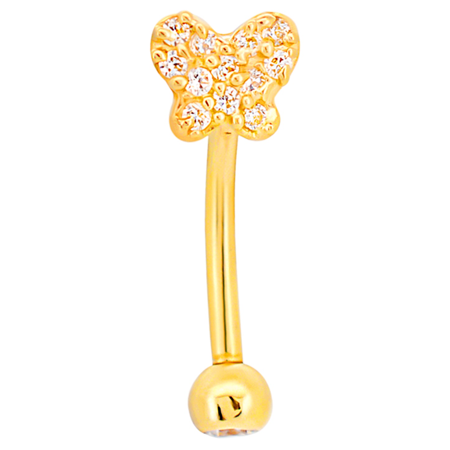 14k Yellow Gold Multi CZ Butterfly Eyebrow Barbell Externally Threaded Screw