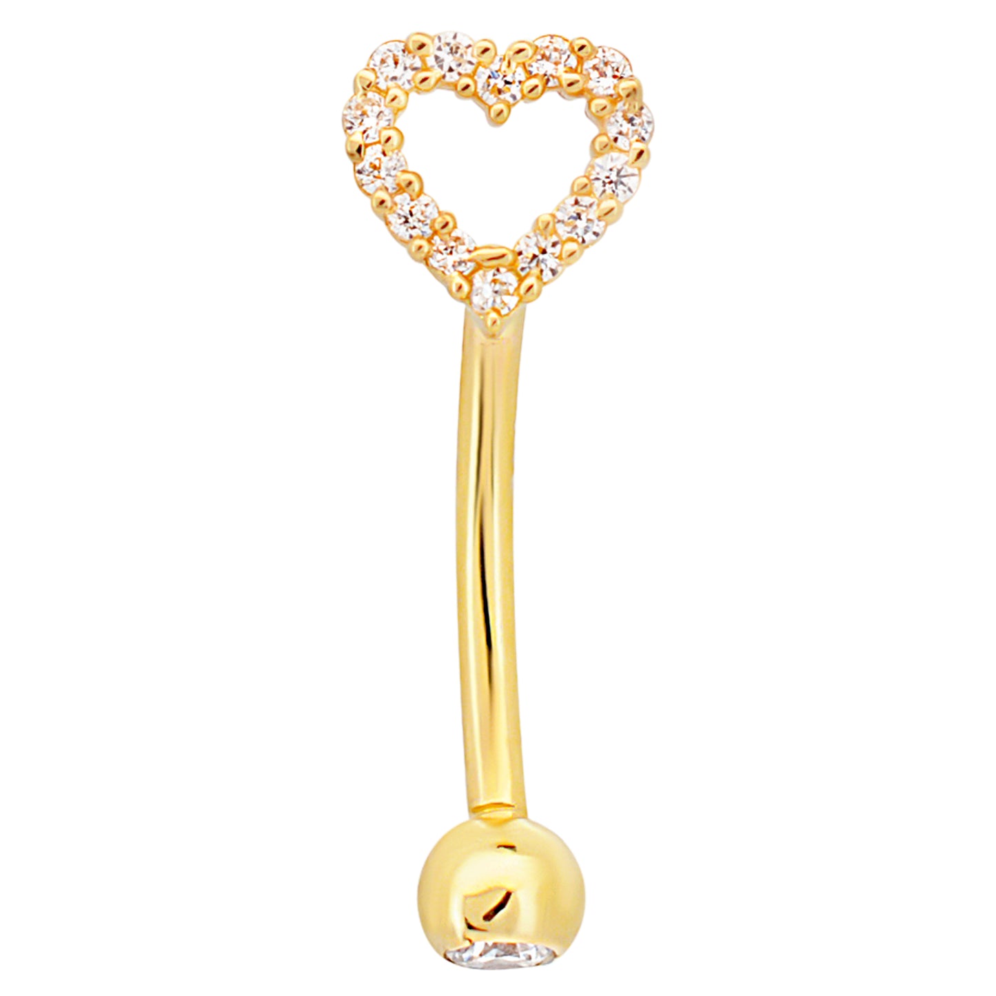 14k Yellow Gold Multi CZ Heart Hollow Eyebrow Barbell Externally Threaded Screw