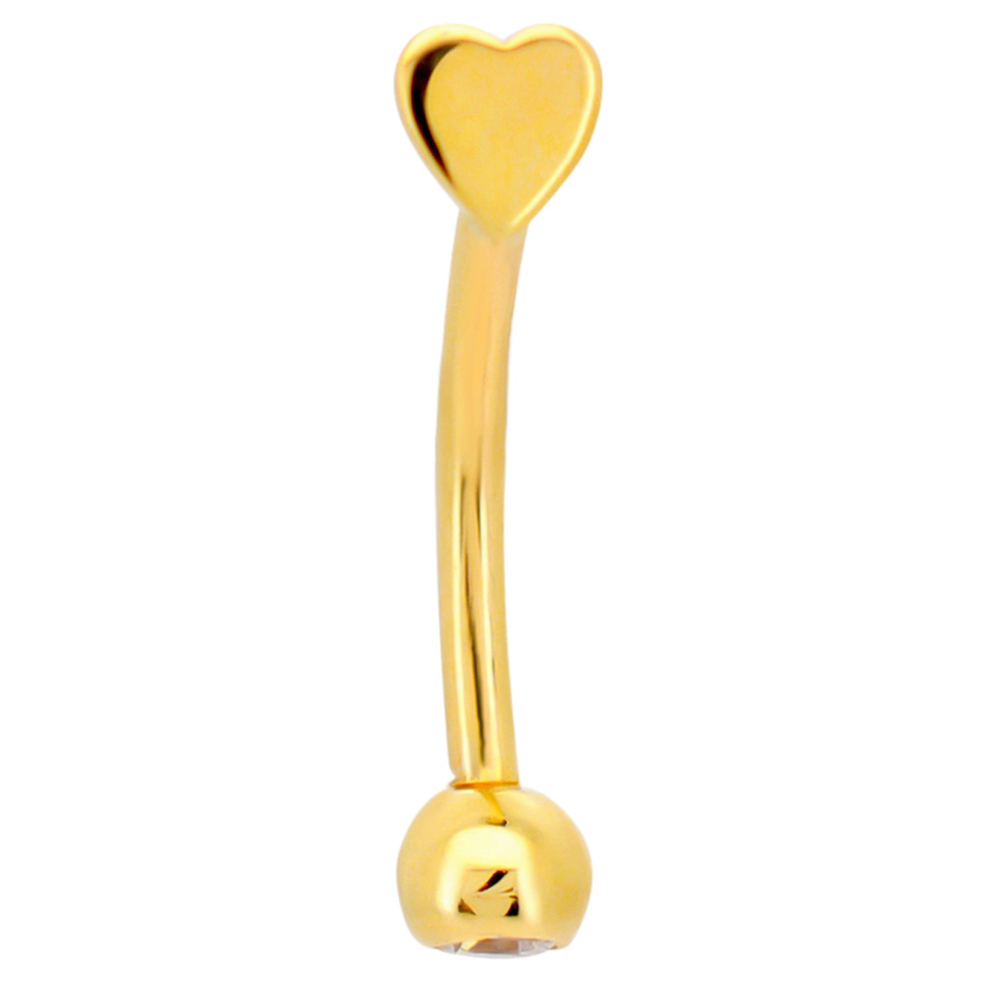 14k Yellow Gold Heart Eyebrow Barbell Externally Threaded Screw