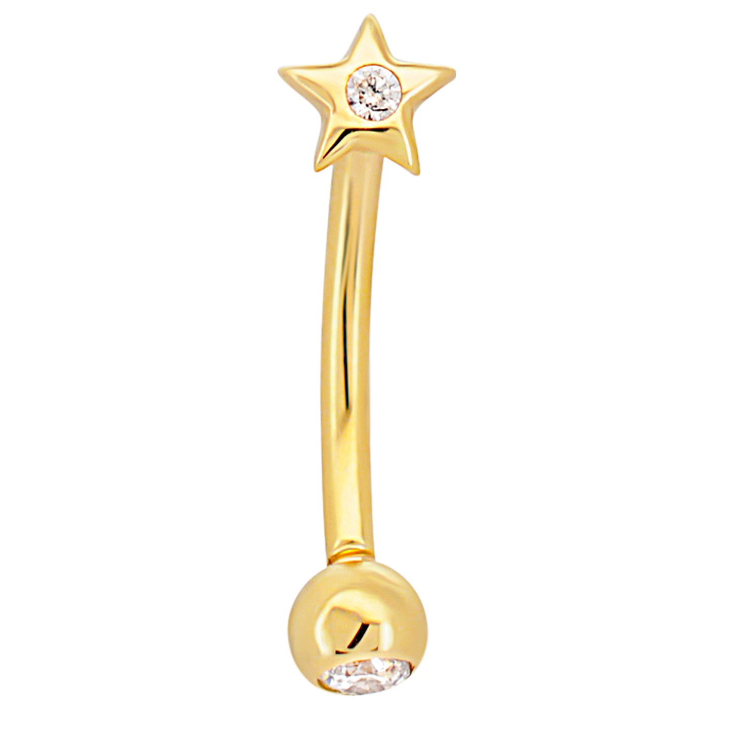 14k Yellow Gold Star with CZ Eyebrow Barbell Externally Threaded Screw