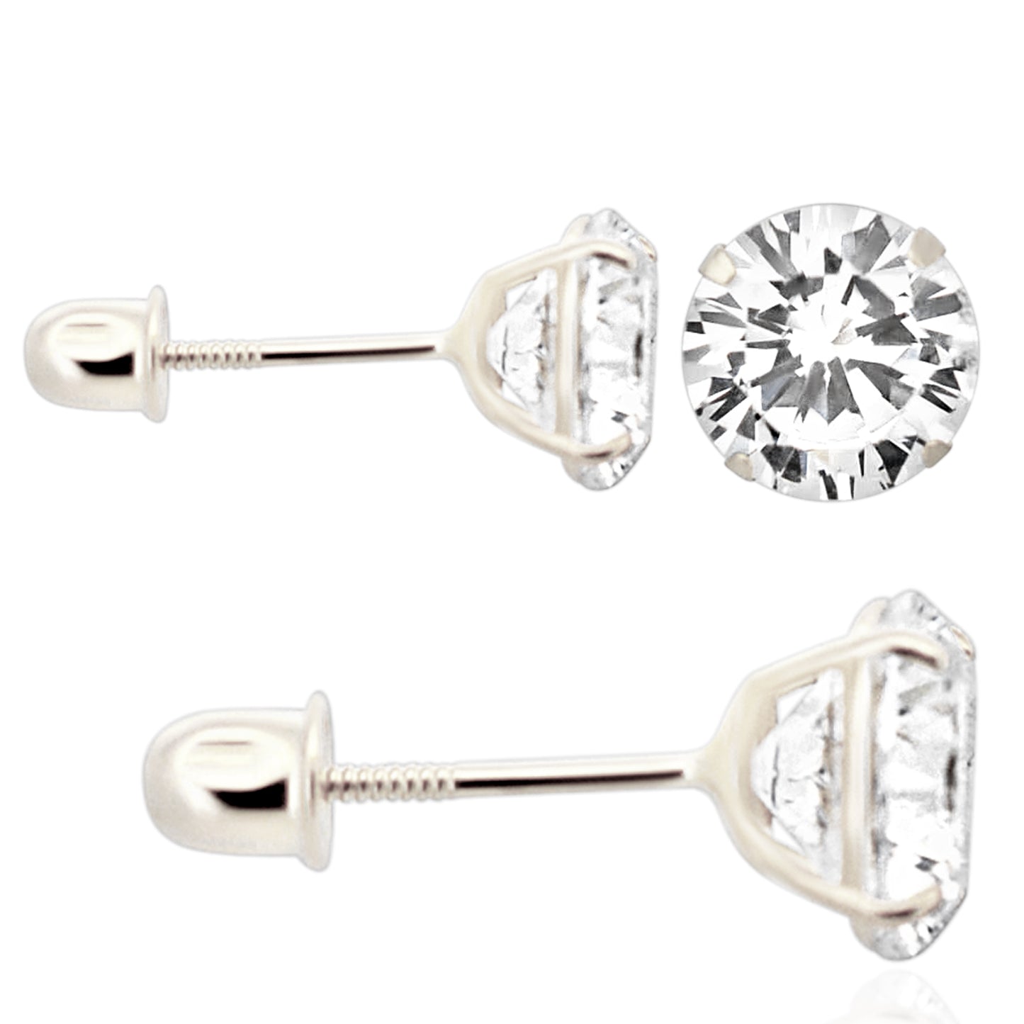14k Gold Screw Backing Stud Earrings with Round Cubic Zirconia