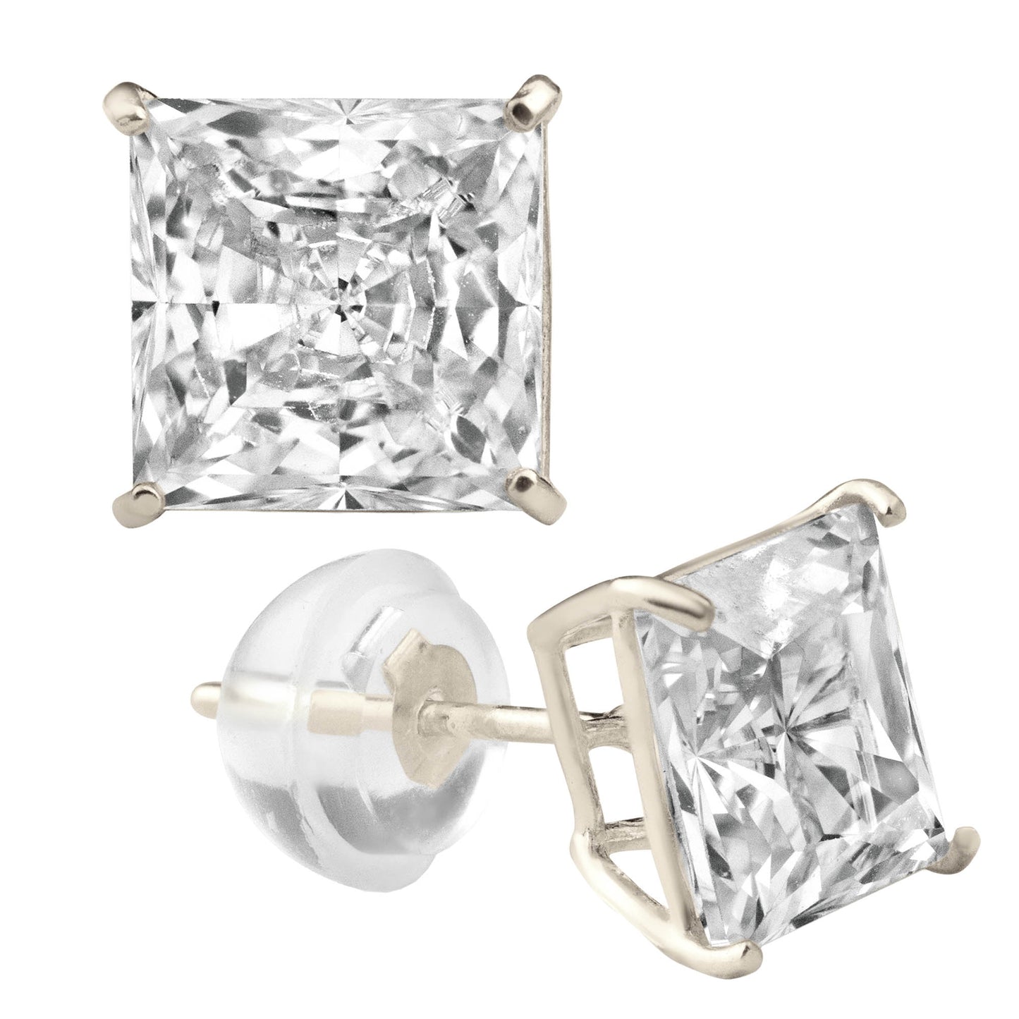 14k Gold Silicone Backing Stud Earrings with Square Cubic Zirconia