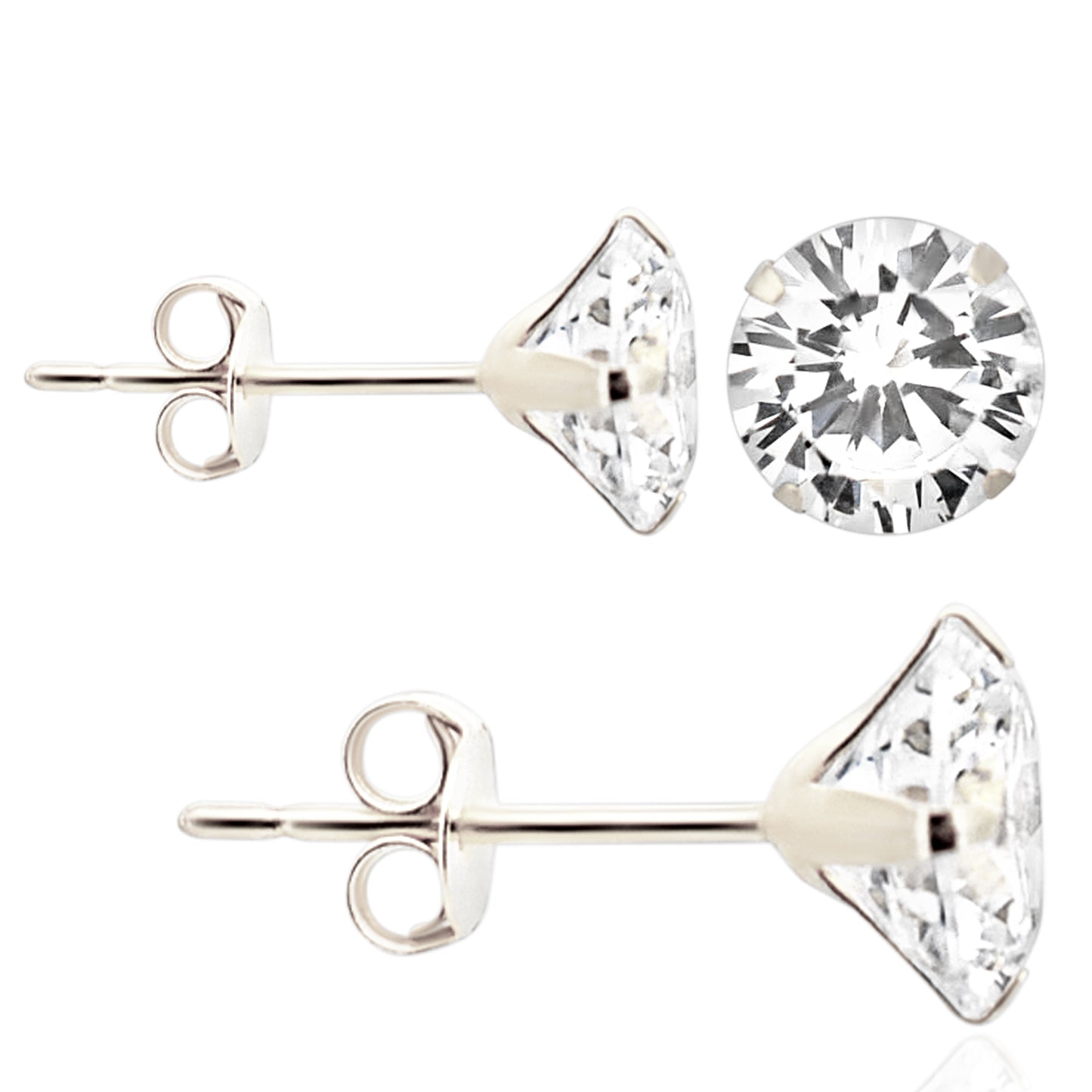 14k Gold Push Backing Stud Earrings with Round Cubic Zirconia