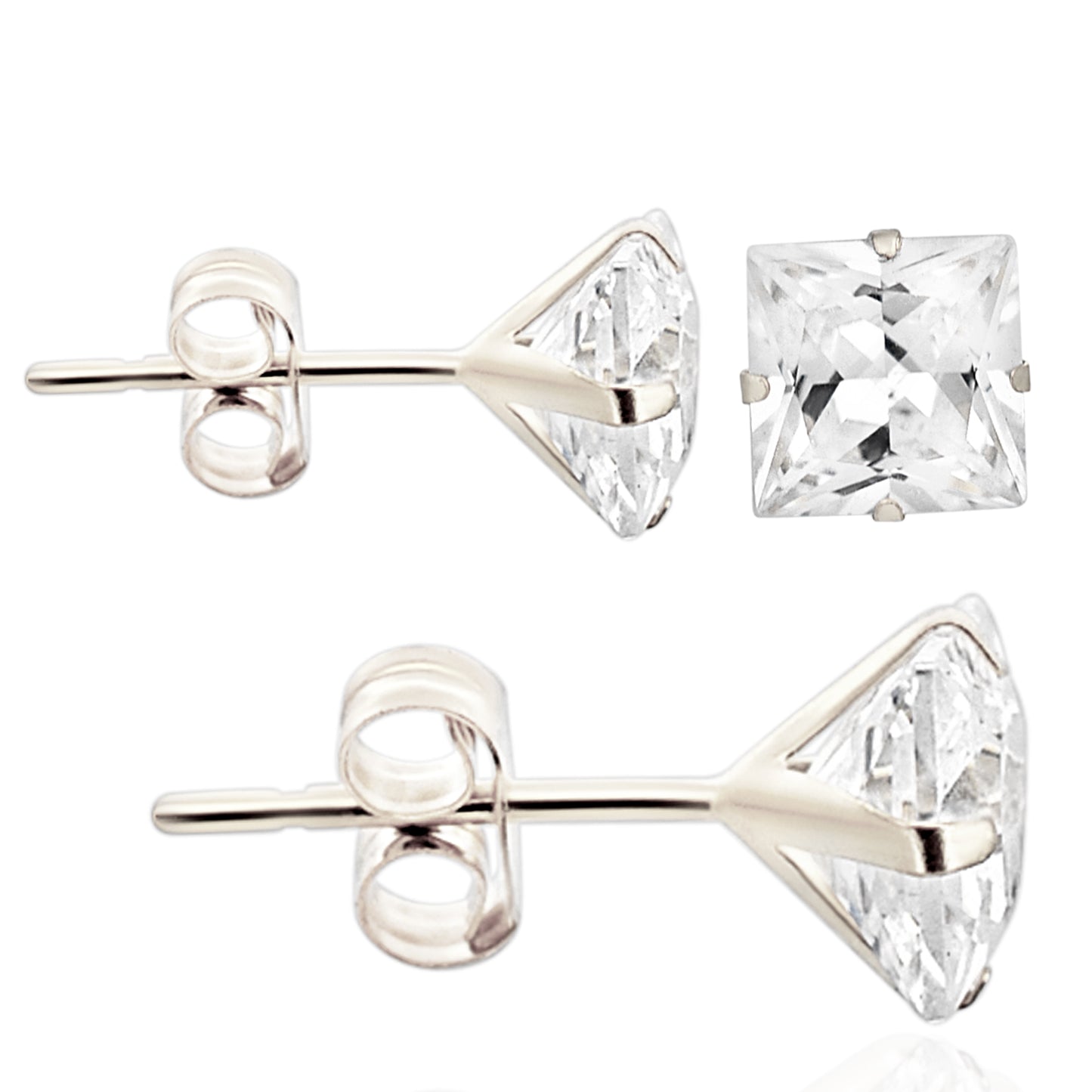 14k Gold Push Backing Stud Earrings with Square Cubic Zirconia