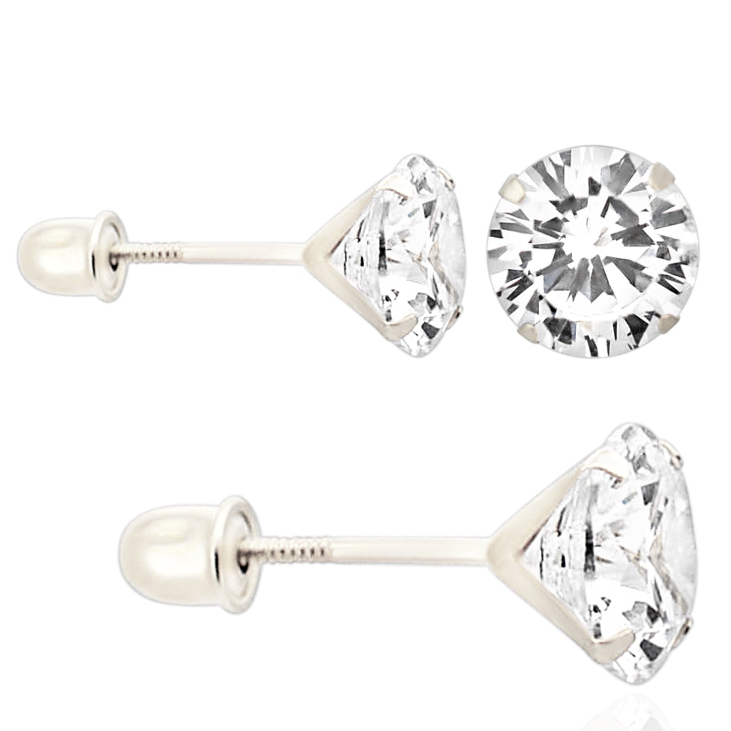 14k Yellow Gold Screw Back Stud Earrings with Stamping Set Round Cubic Zirconia