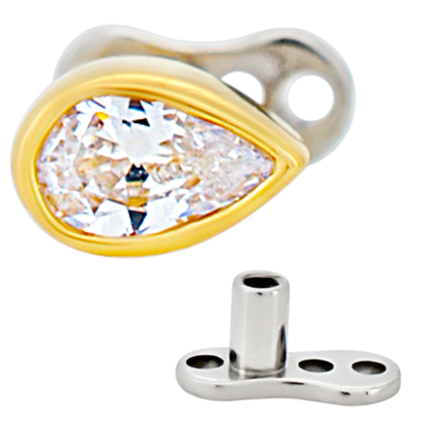 14k Gold Pear Shaped CZ Top Dermal with Titanium Dermal Anchor