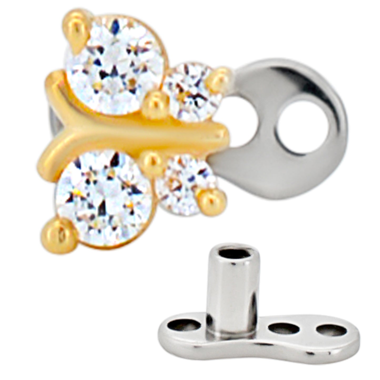 14k Gold Butterfly Dermal Top with Titanium Dermal Anchor