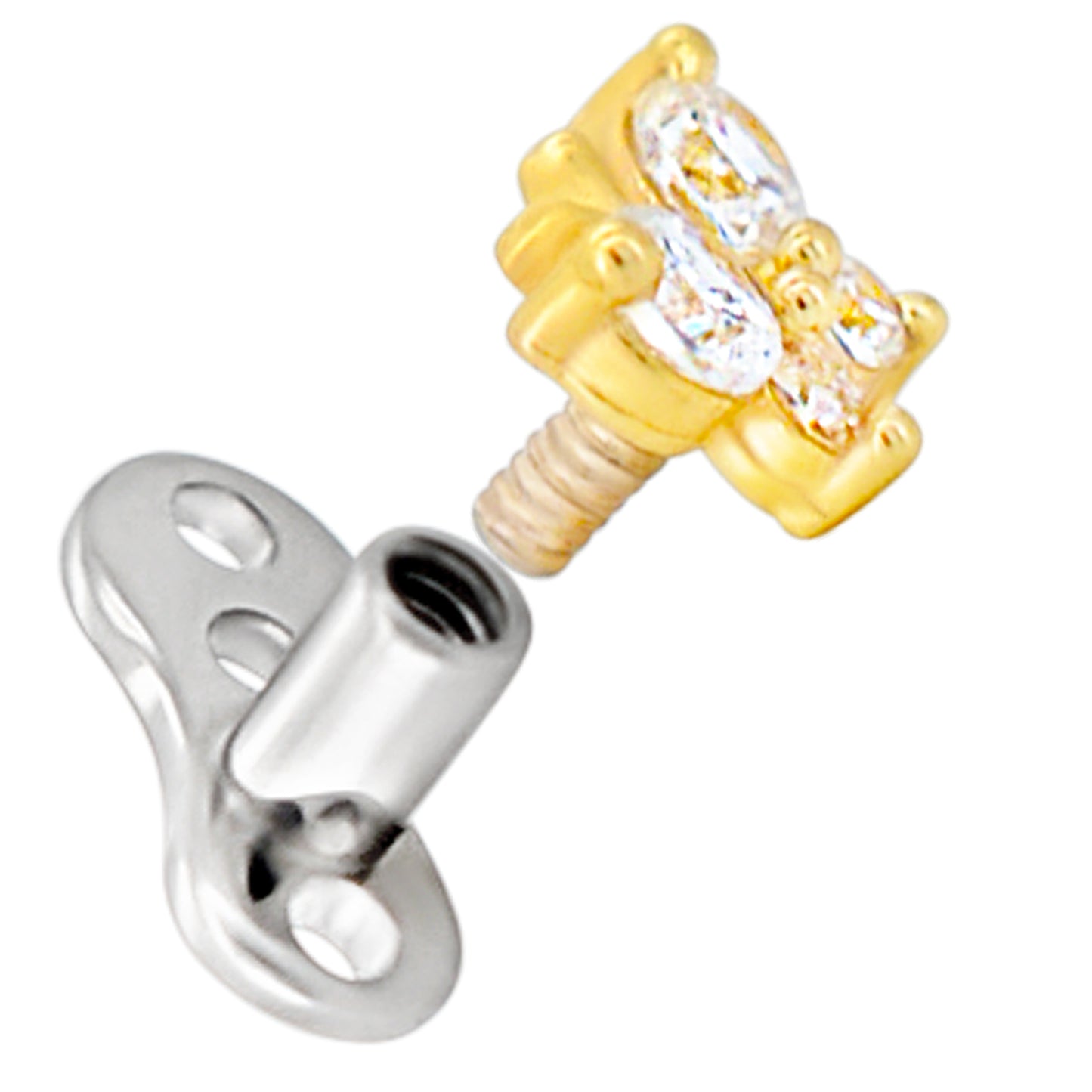 14k Gold Butterfly Dermal Top with Titanium Dermal Anchor