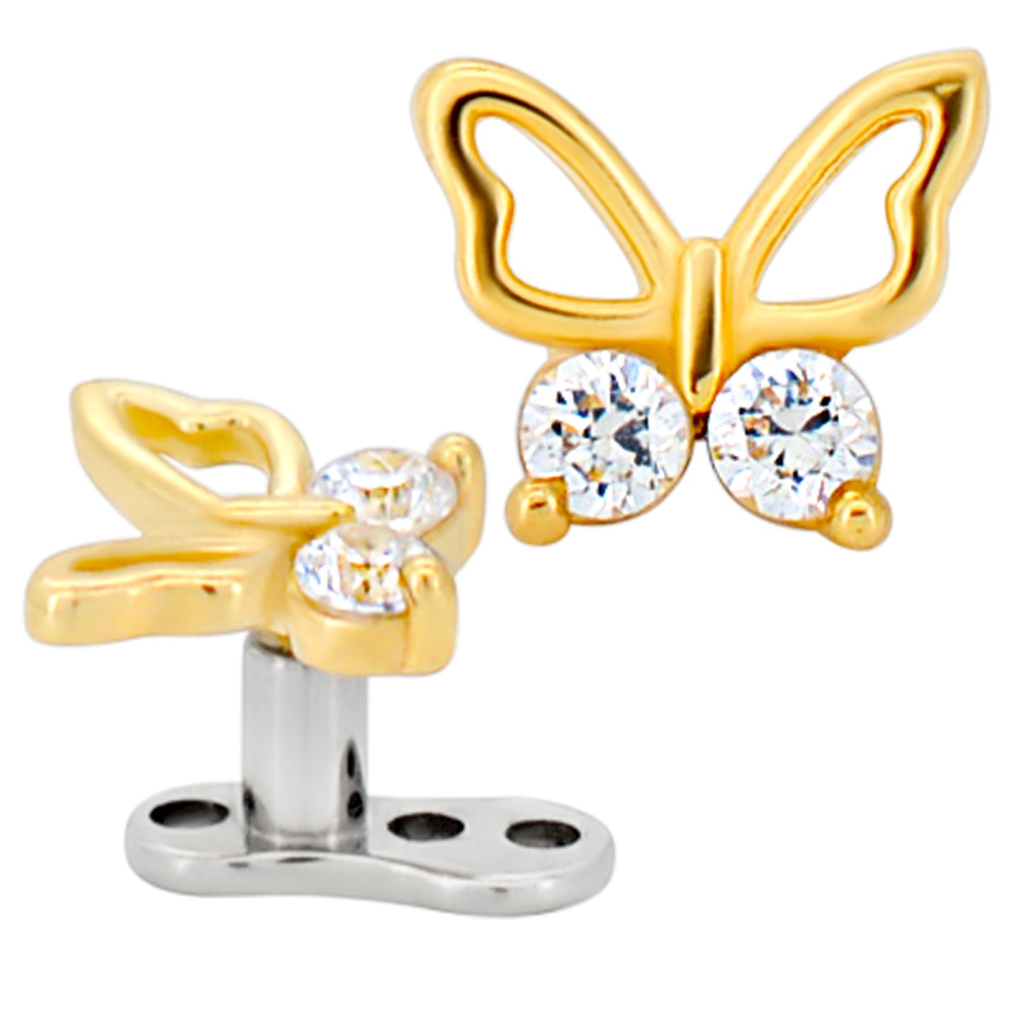 14k Gold Butterfly Dermal Top with Titanium Dermal Anchor
