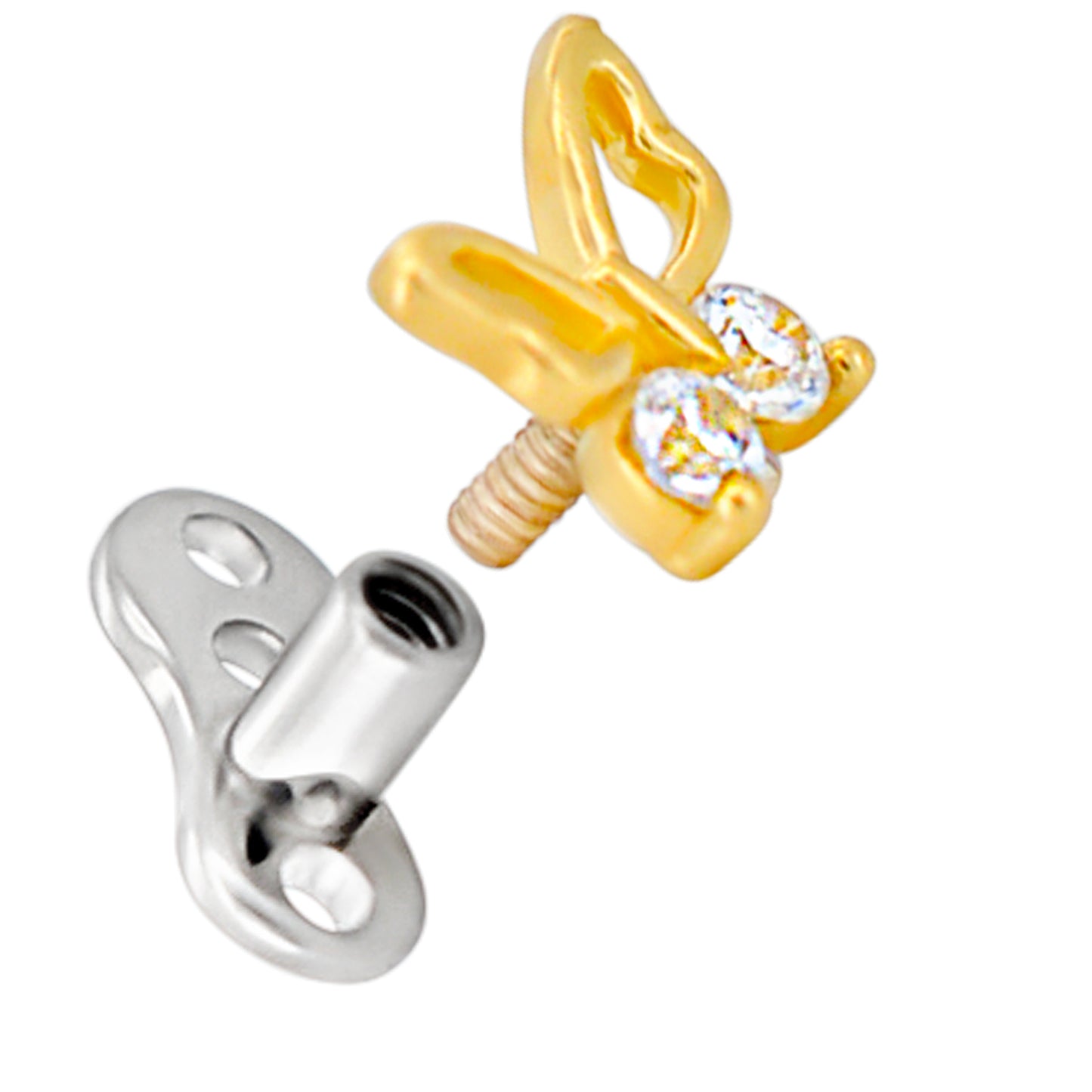14k Gold Butterfly Dermal Top with Titanium Dermal Anchor