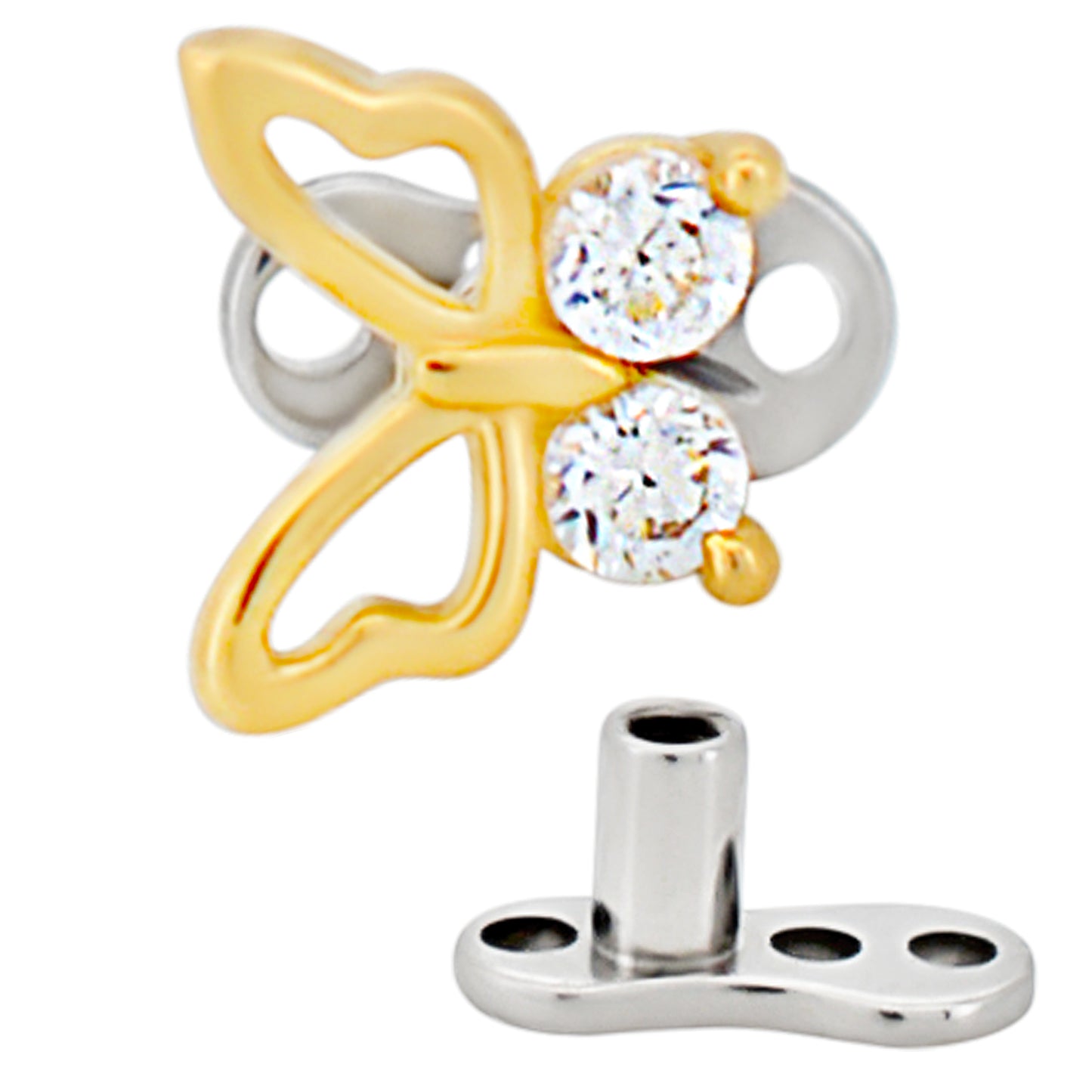 14k Gold Butterfly Dermal Top with Titanium Dermal Anchor
