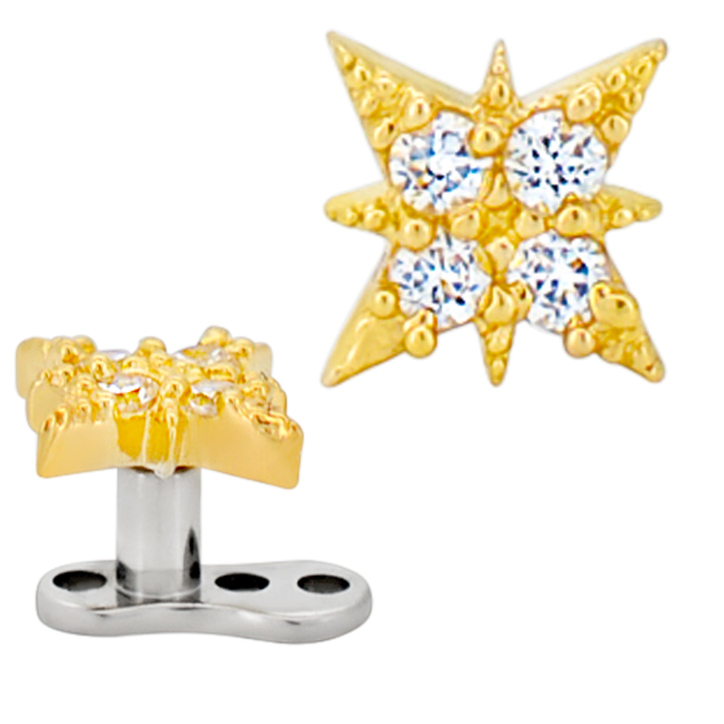 14k Gold Starburst Dermal Top with Titanium Dermal Anchor