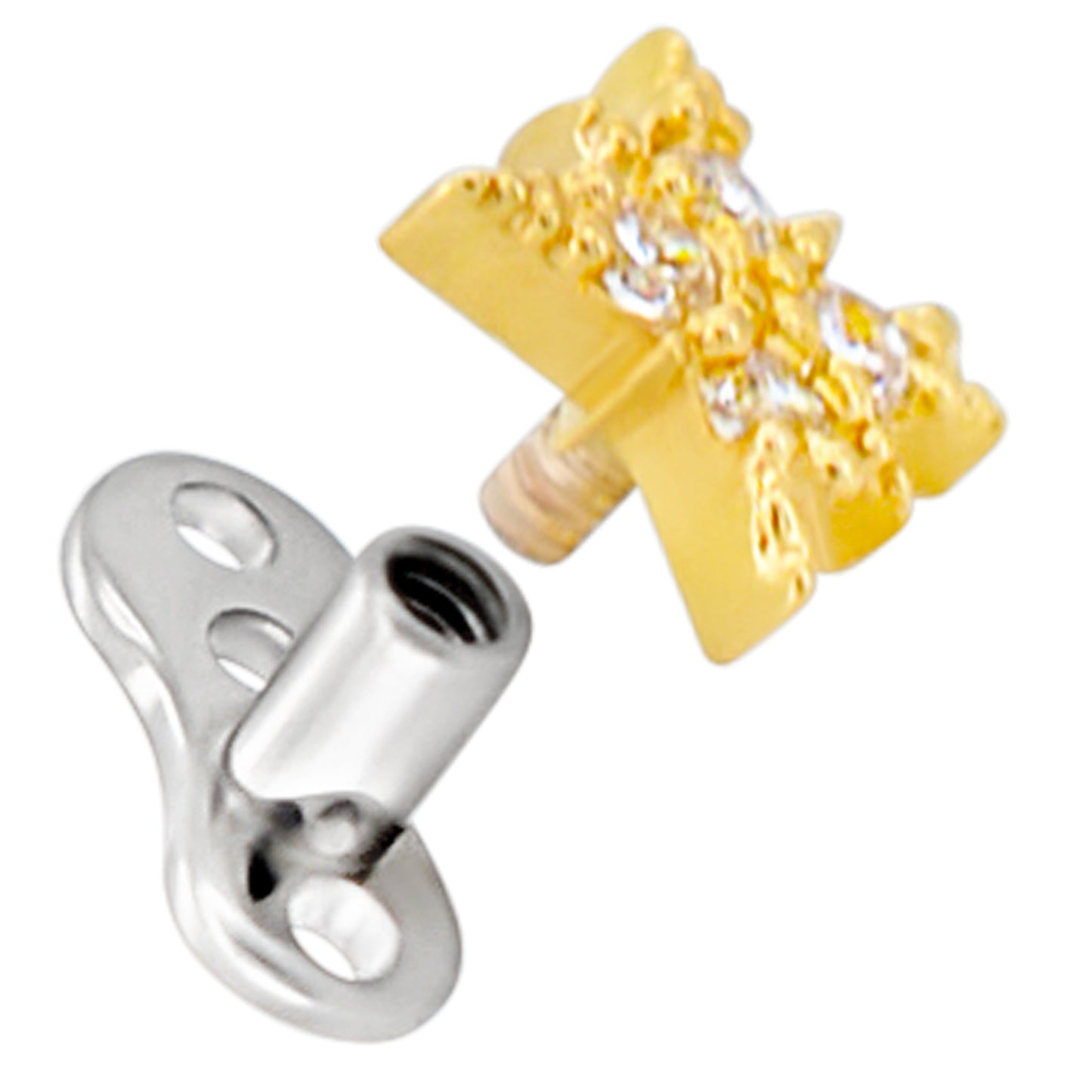 14k Gold Starburst Dermal Top with Titanium Dermal Anchor