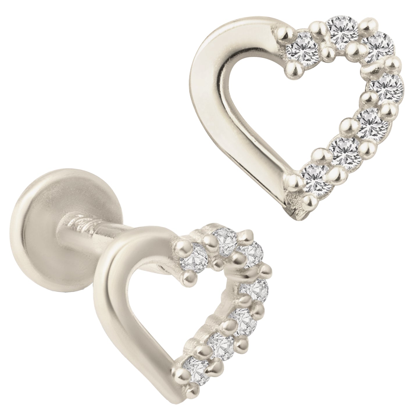 14k Yellow Gold Heart Design with Multi Zircon Half Around Labret
