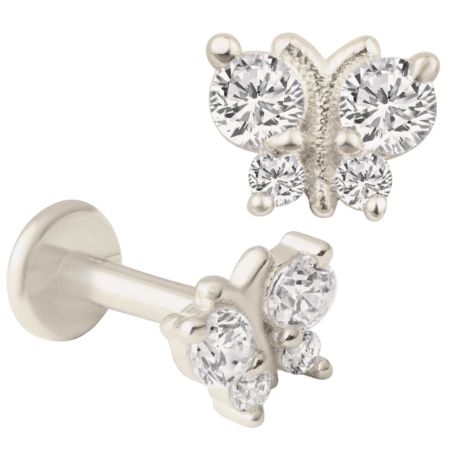 14k Yellow Gold Butterfly with Zircon Labret