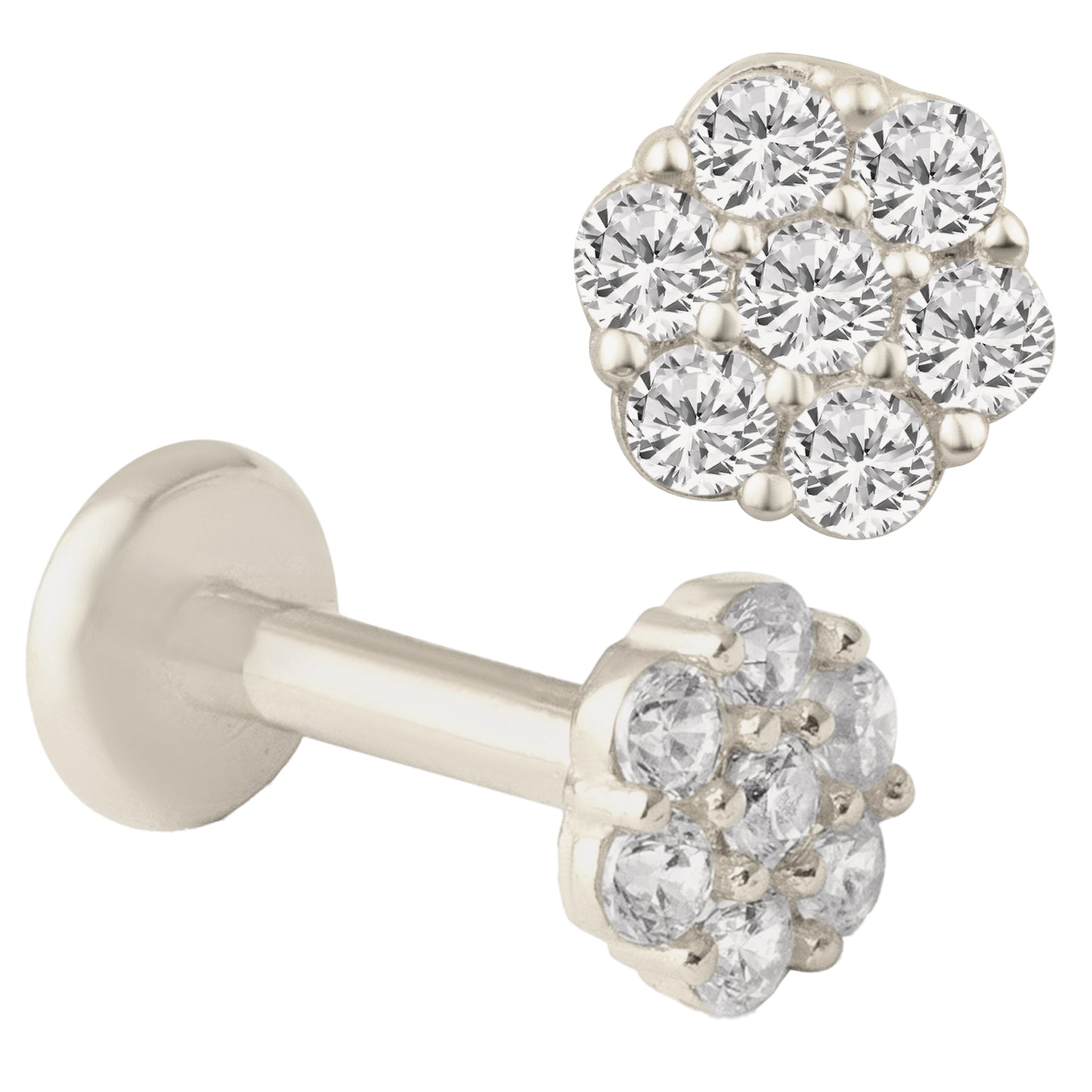 14k Yellow Gold Rounded Flower Labret with Cubic Zirconia