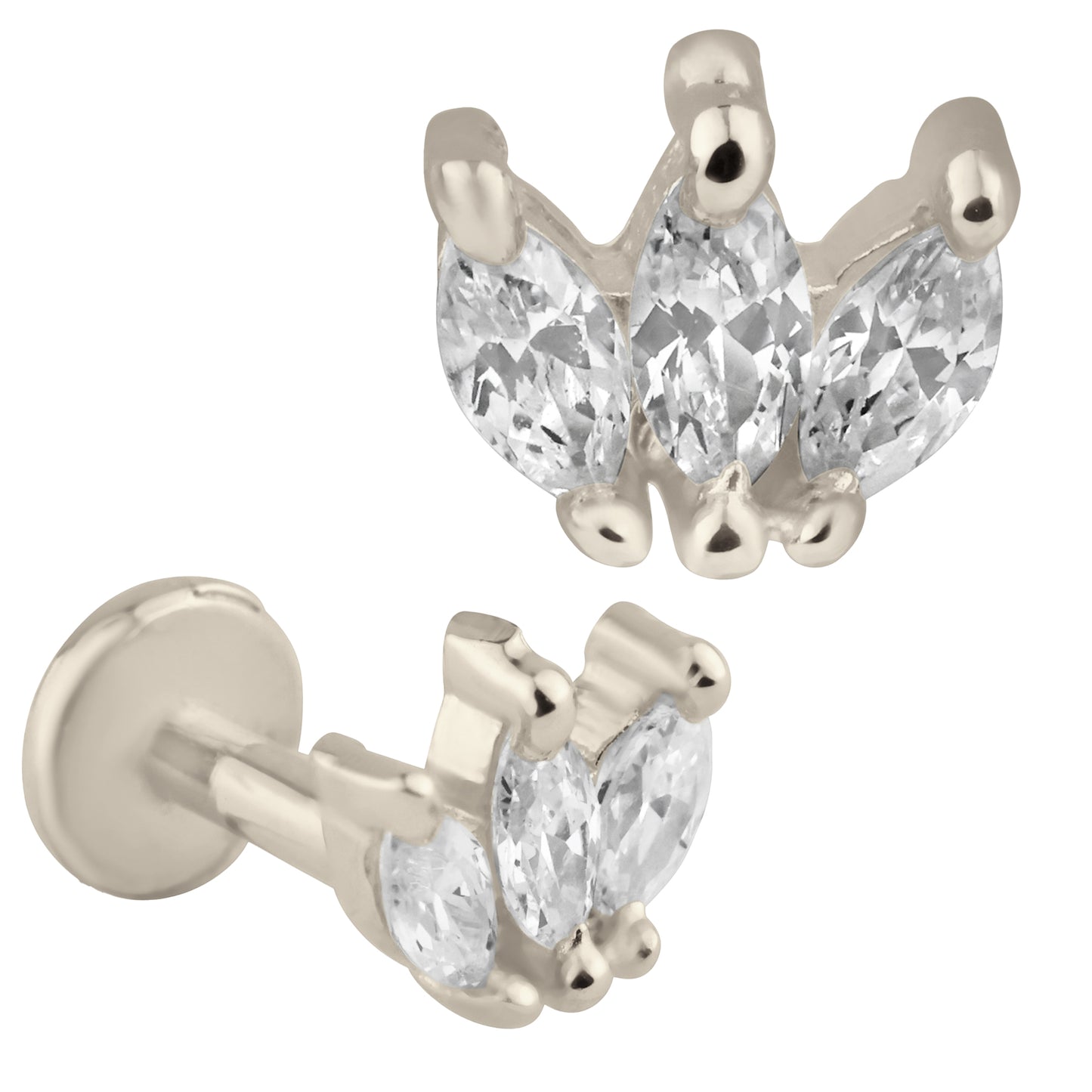 14k Yellow Gold Three Marquise Zircon Labret