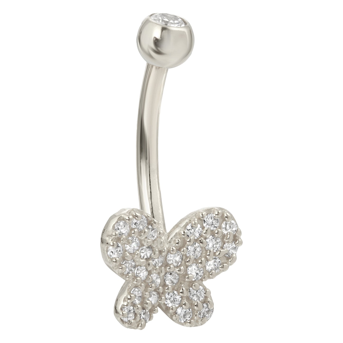 14k Solid Gold Banana Belly Ring with 8mm Butterfly Design