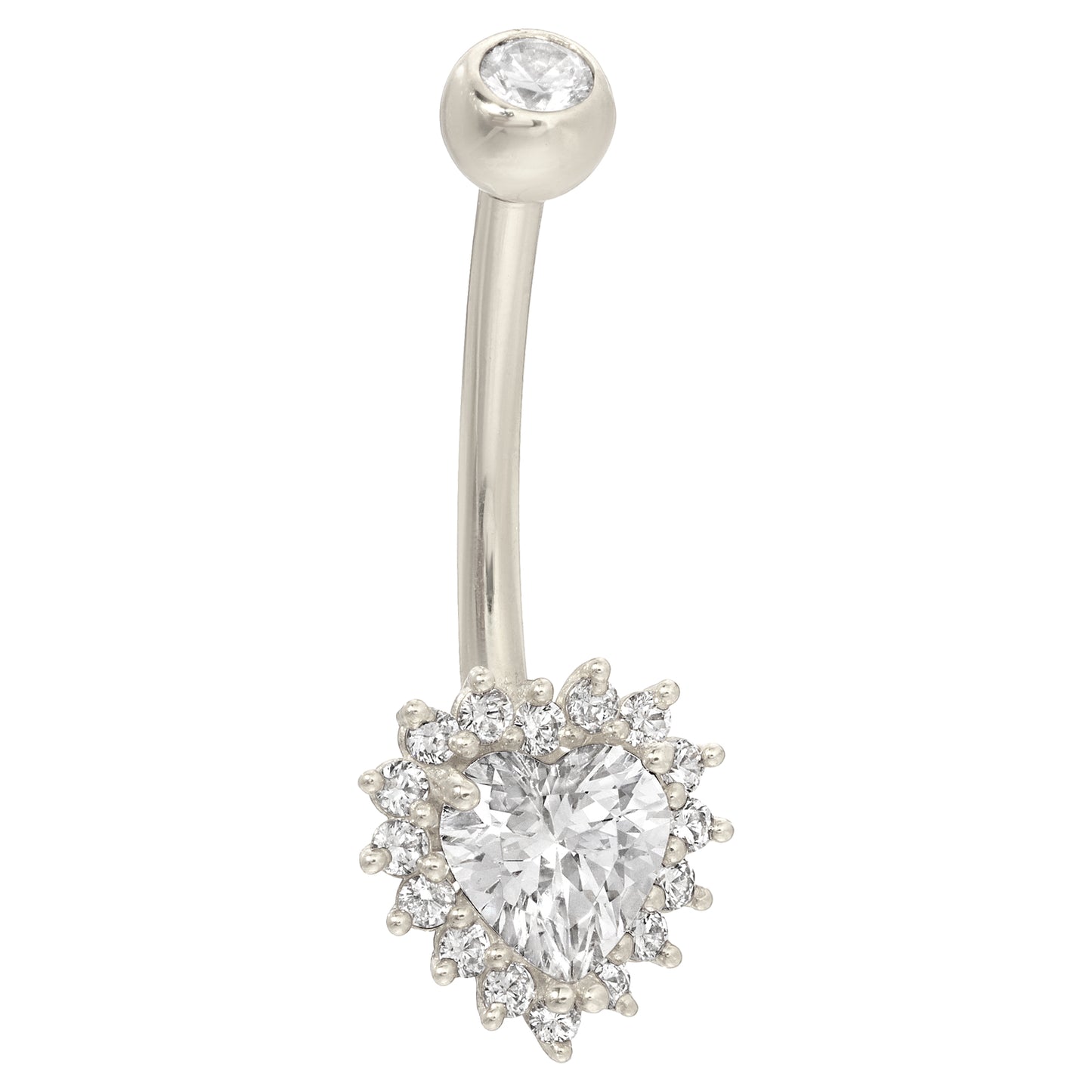 14k Solid Gold Banana Belly Ring with 8.5mm Heart Prong Design