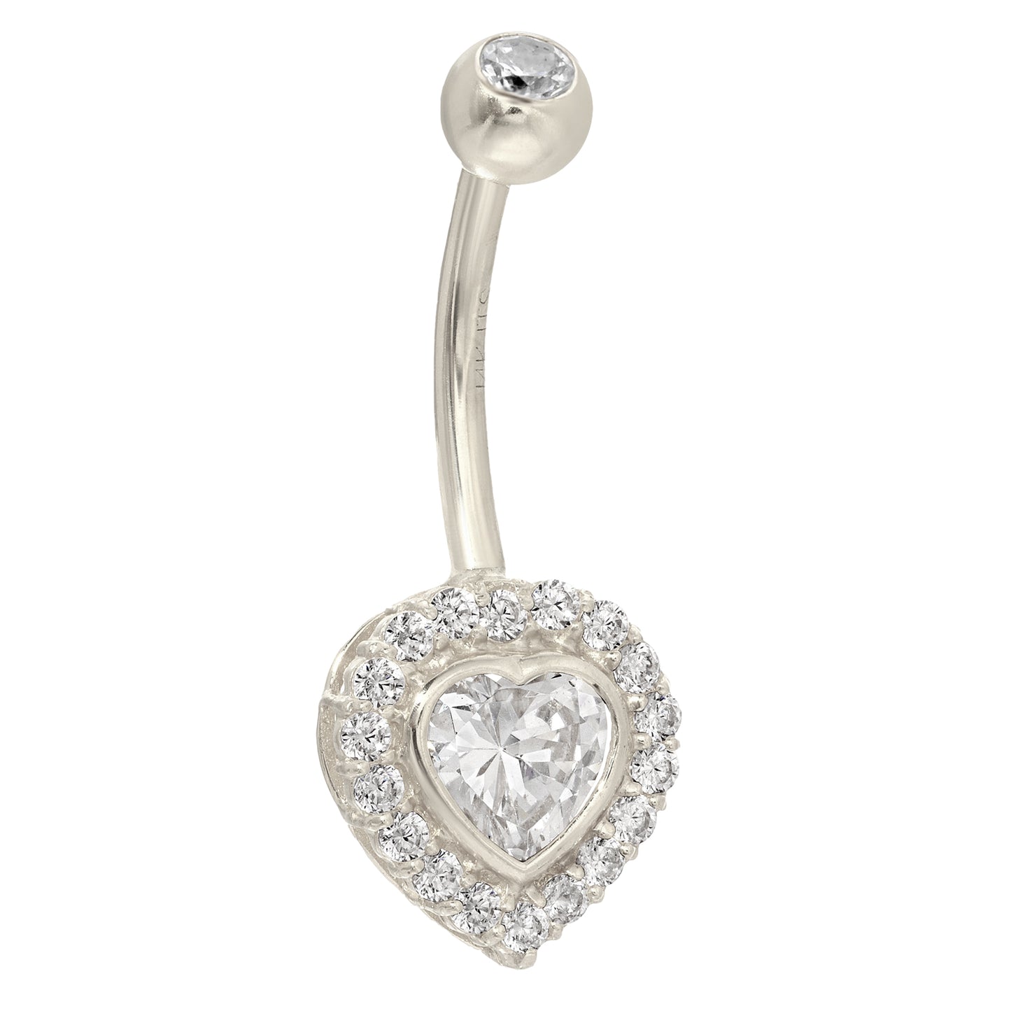 14k Solid Gold Heart Shaped CZ with Multi CZ Around Belly Ring
