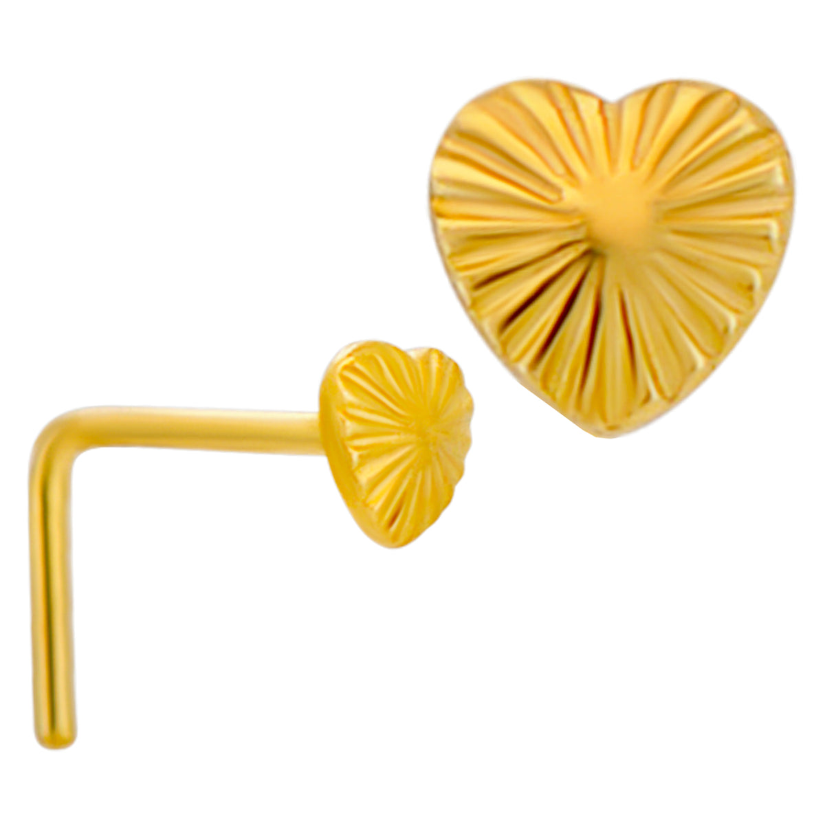 14k Yellow Gold Ridged Heart Stud L-Shaped Ring