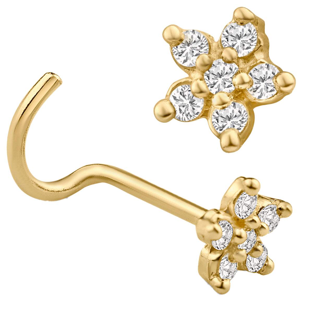 14K Yellow Gold Star / Flower Design with Cubic Zirconia Nose Screw