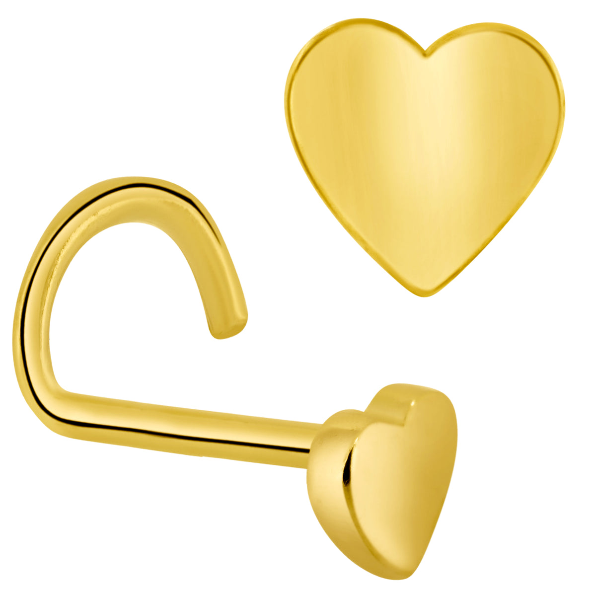 14k Yellow Gold Plain Heart Nose Screw