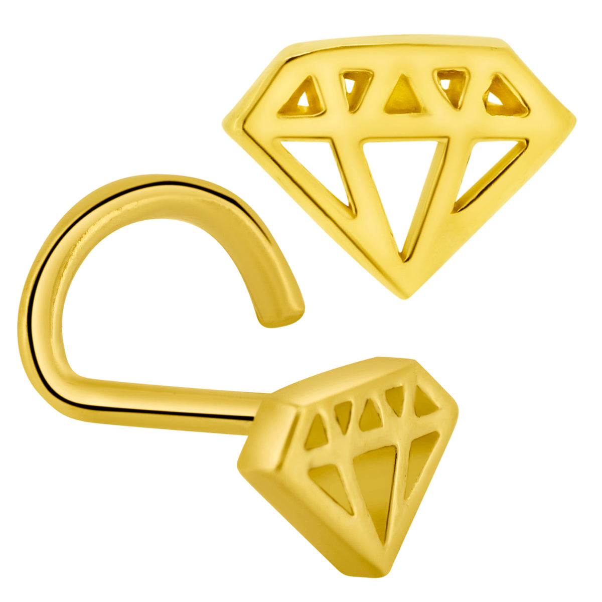 14k Yellow Gold Hollow Diamond Nose Screw