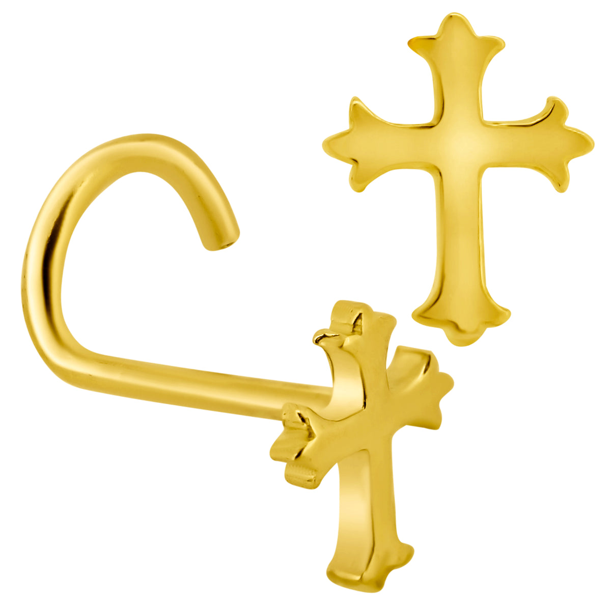 14k Yellow Gold Coptic Cross Nose Screw