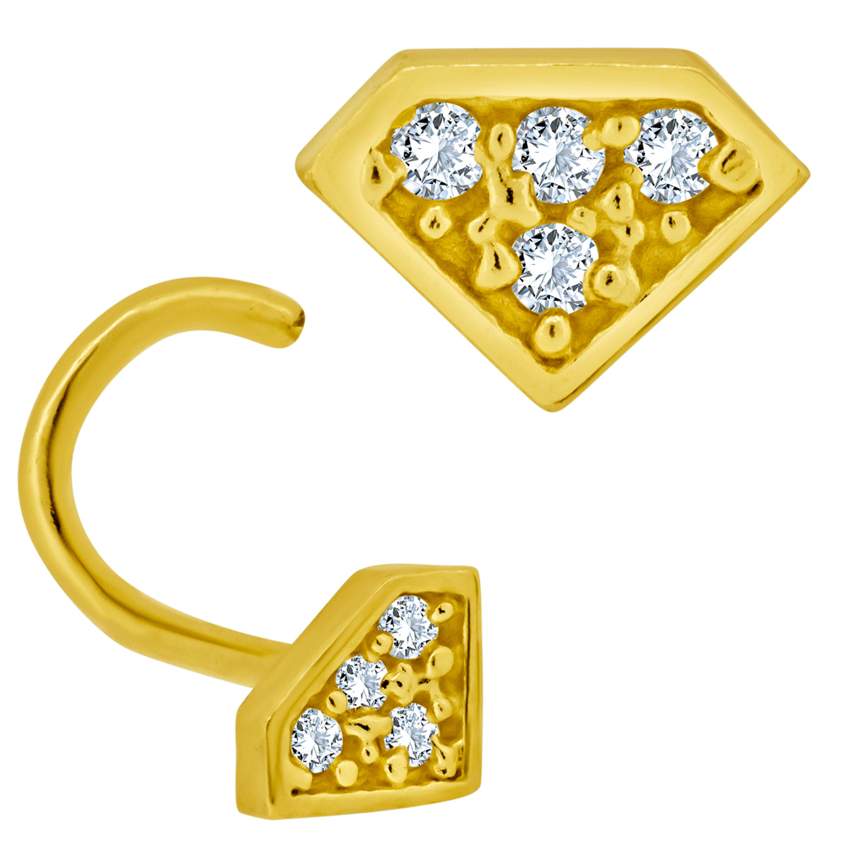14k Yellow Gold Diamond Icon with Cubic Zirconia Nose Screw