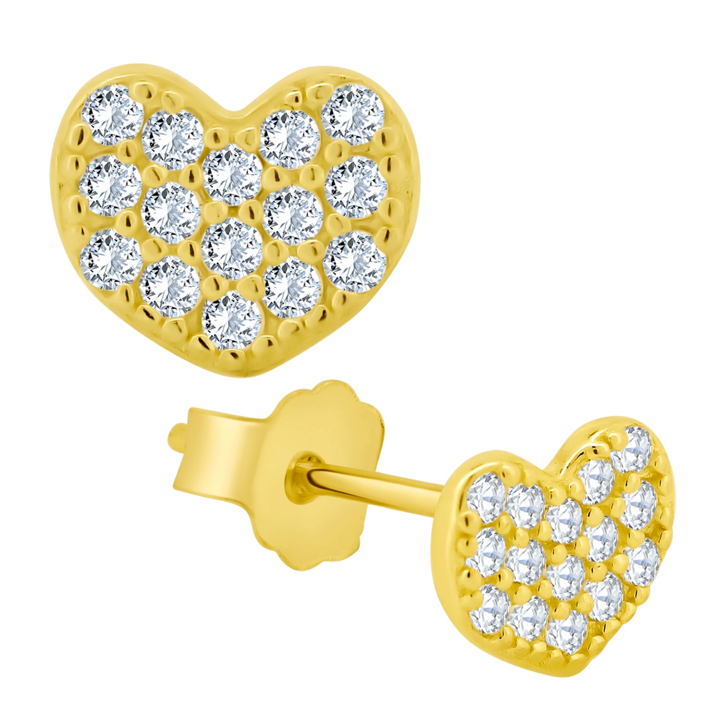 Sparkling Heart Stud Earrings, Sterling Silver CZ, Push Backs, Heart-shaped Earrings, Cubic Zirconia Jewelry