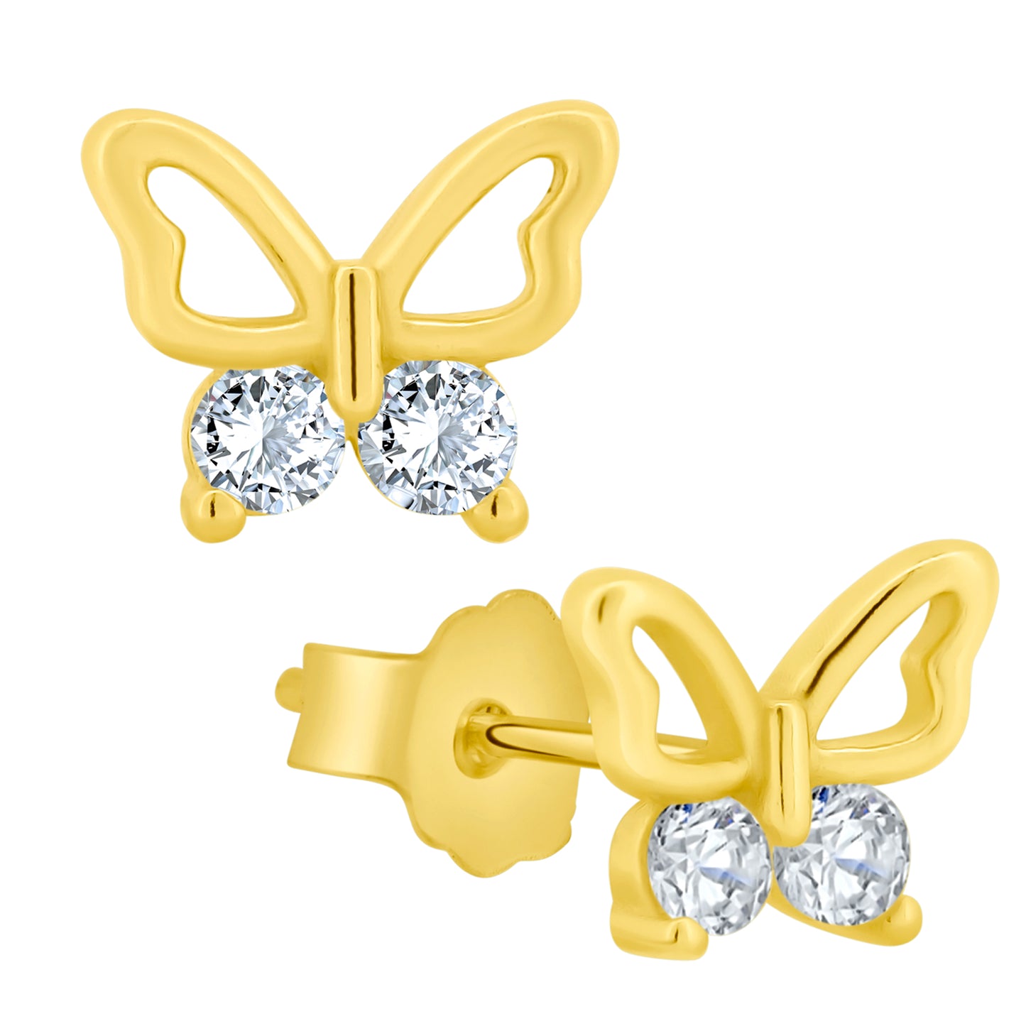 Dainty 925 Sterling Silver Butterfly Earrings, CZ Studs, Hollow Design, Push Backs