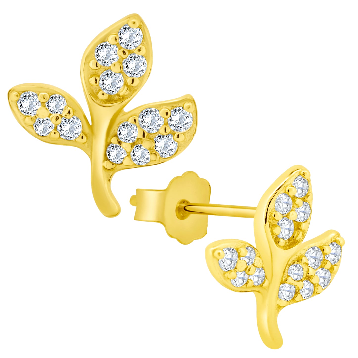 925 Sterling Silver Leaves CZ Earrings, Stud Push Backing, Nature Inspired Jewelry