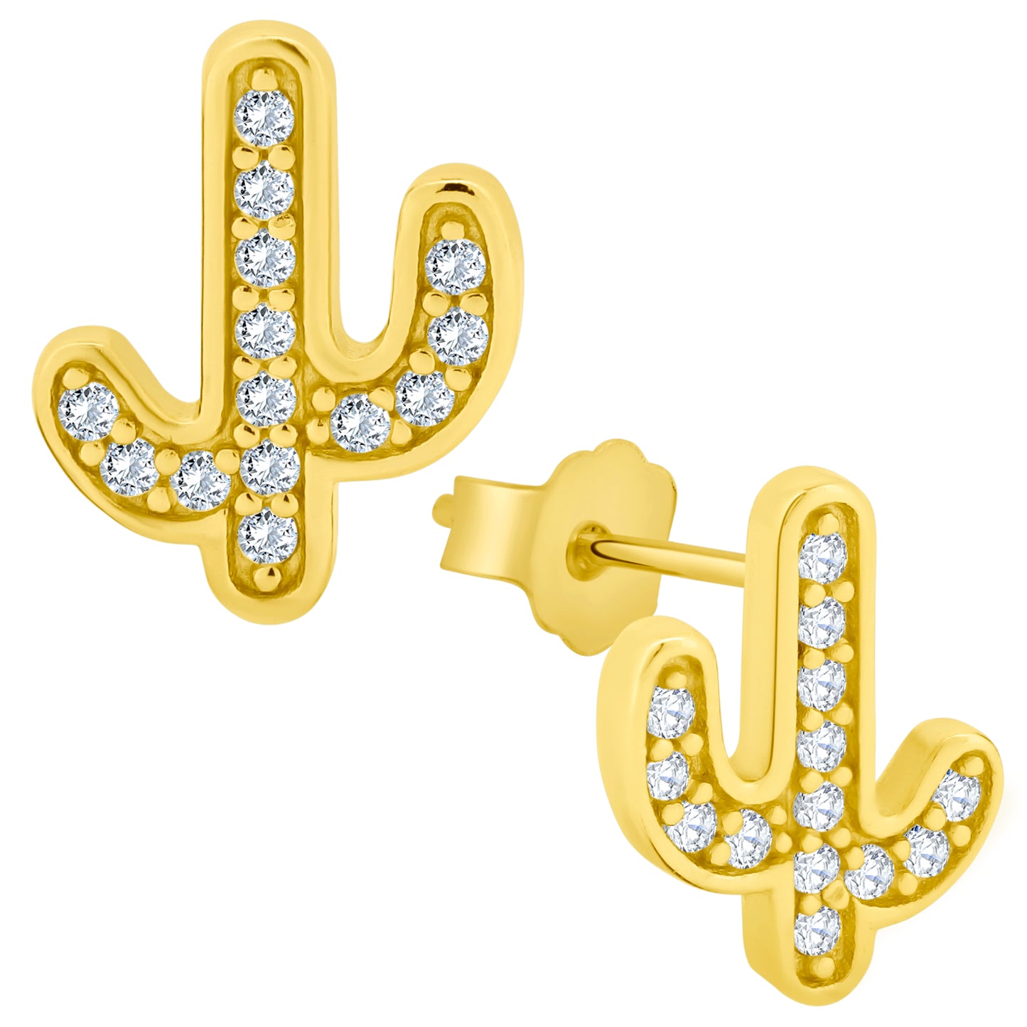 Cubic Zirconia Cactus Earrings, Sterling Silver Studs, Desert Inspired Jewelry