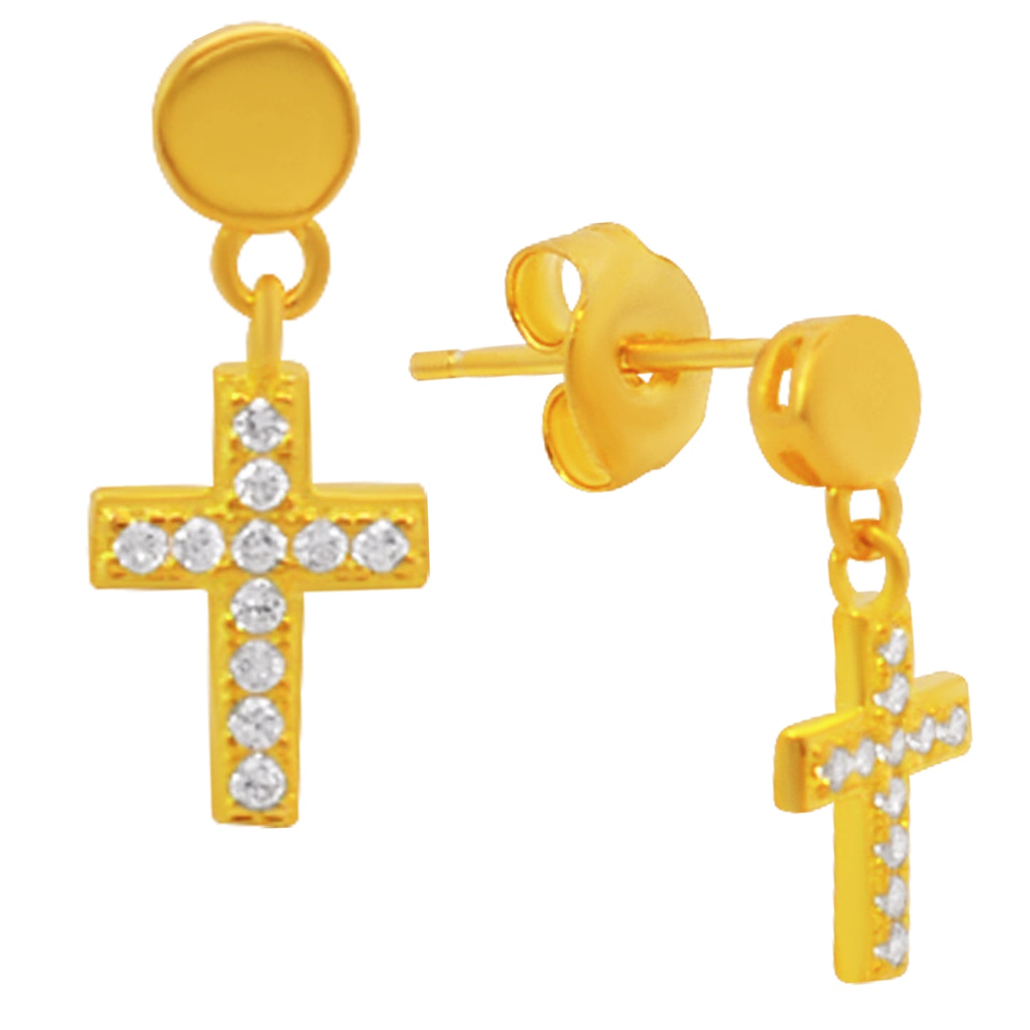 Cross Design Cubic Zirconia Earrings, Sterling Silver Dangling Studs, Push Backs, Elegant Jewelry