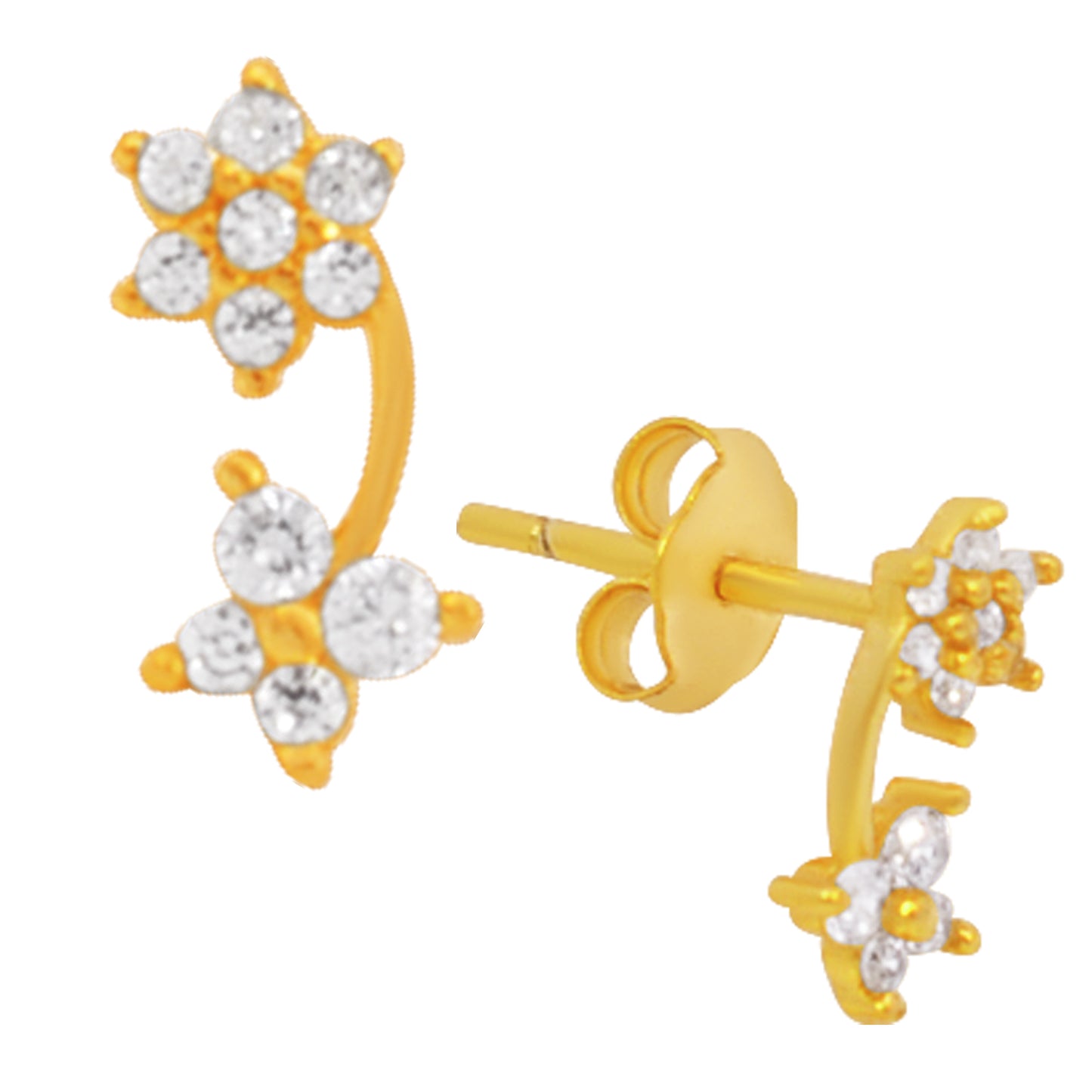 925 Sterling Silver Flower and Butterfly Stud Earrings, Cubic Zirconia Push Backing, Floral Jewelry