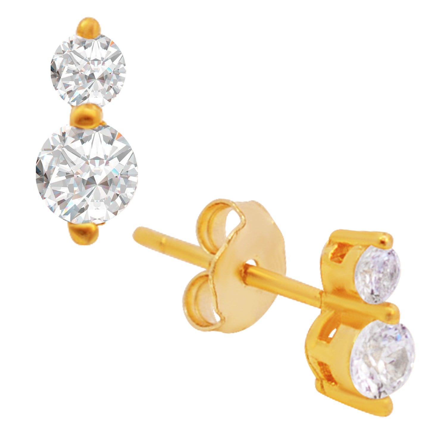 Clear CZ Sterling Silver Earring, Double Prong Setting, Push Backing, Dazzling Jewelry