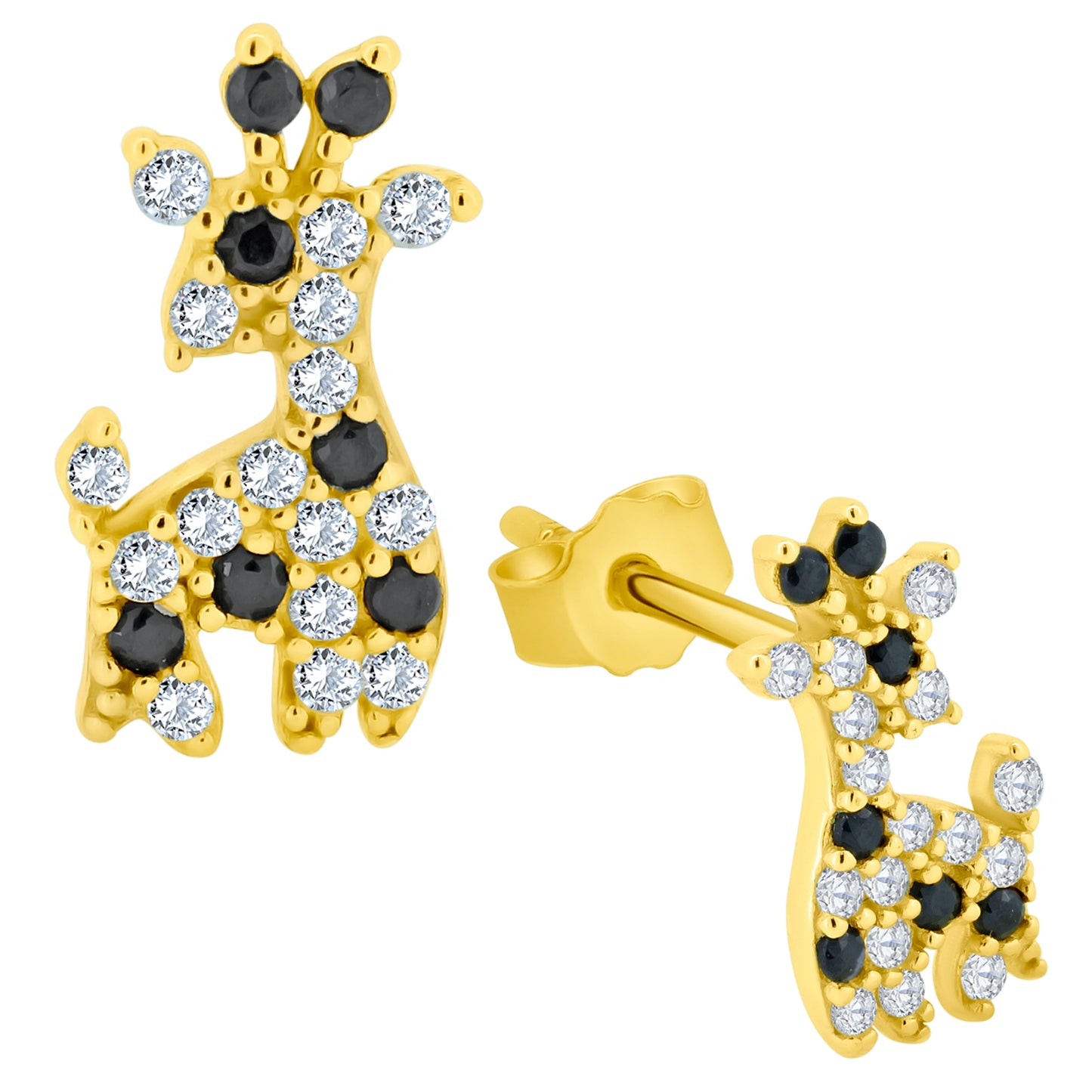 Giraffe Stud Earrings, Sterling Silver CZ Jewelry, Animal Lover Gift, Unique Design