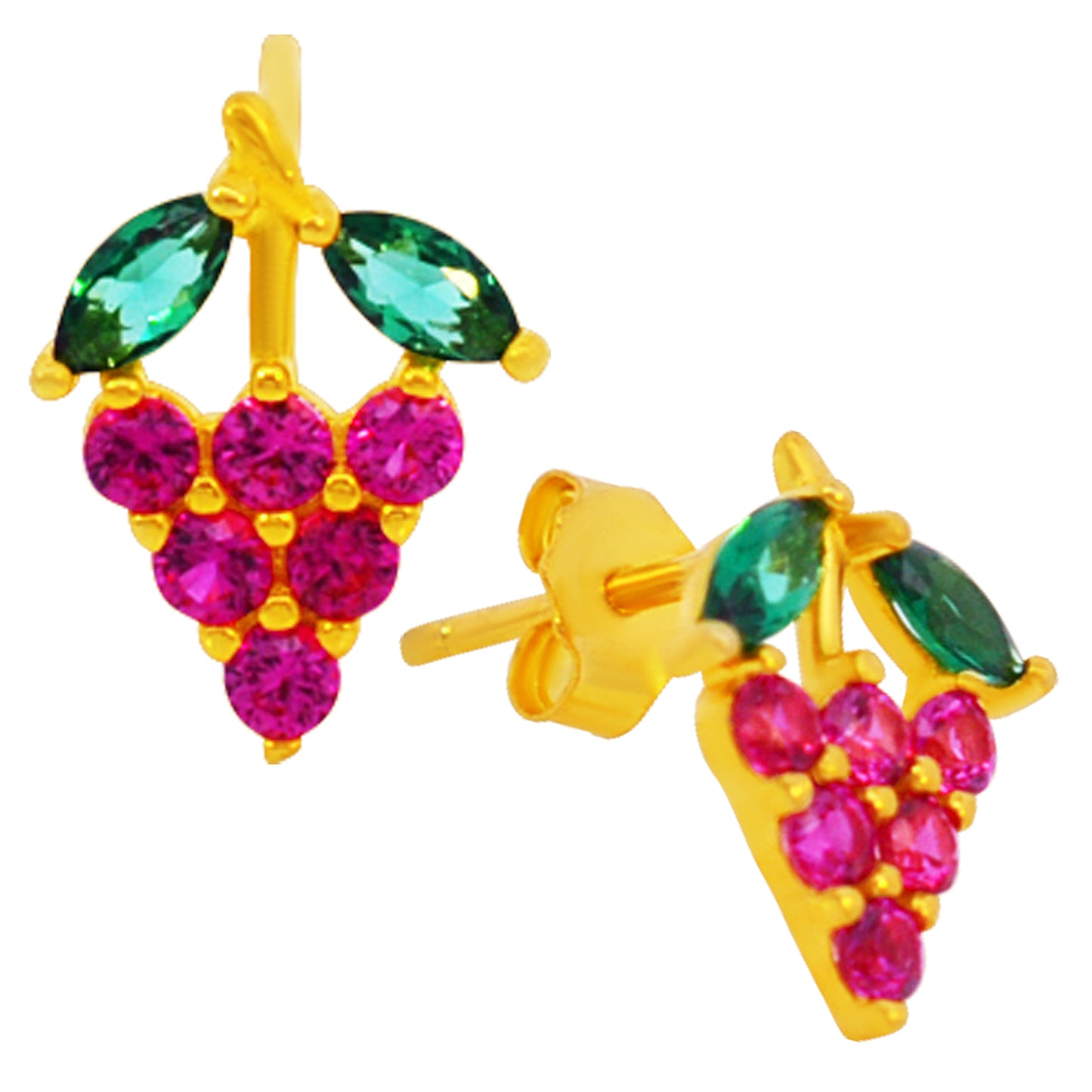 925 Sterling Silver Grapes CZ Earrings, Stud Push Backing, Sparkling Jewelry, Grape Cluster, Elegant Women's Earrings