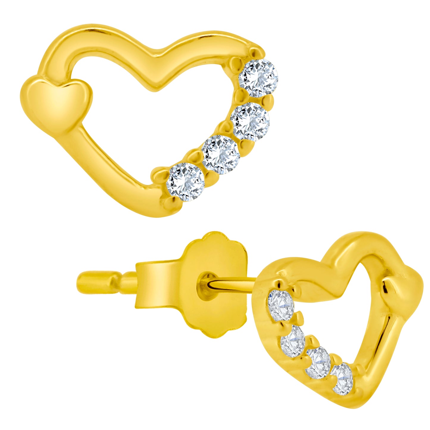 925 Sterling Silver Heart Design CZ Earrings, Stud Push Backing, Sparkly Studs, Romantic Jewelry, Gift for Her