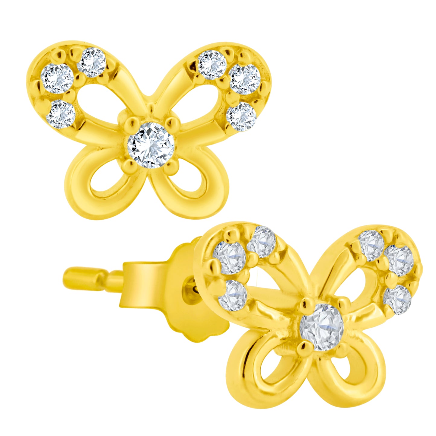 925 Sterling Silver Butterfly CZ Earrings, Stud Push Backs, Elegant Jewelry, Gift for Her