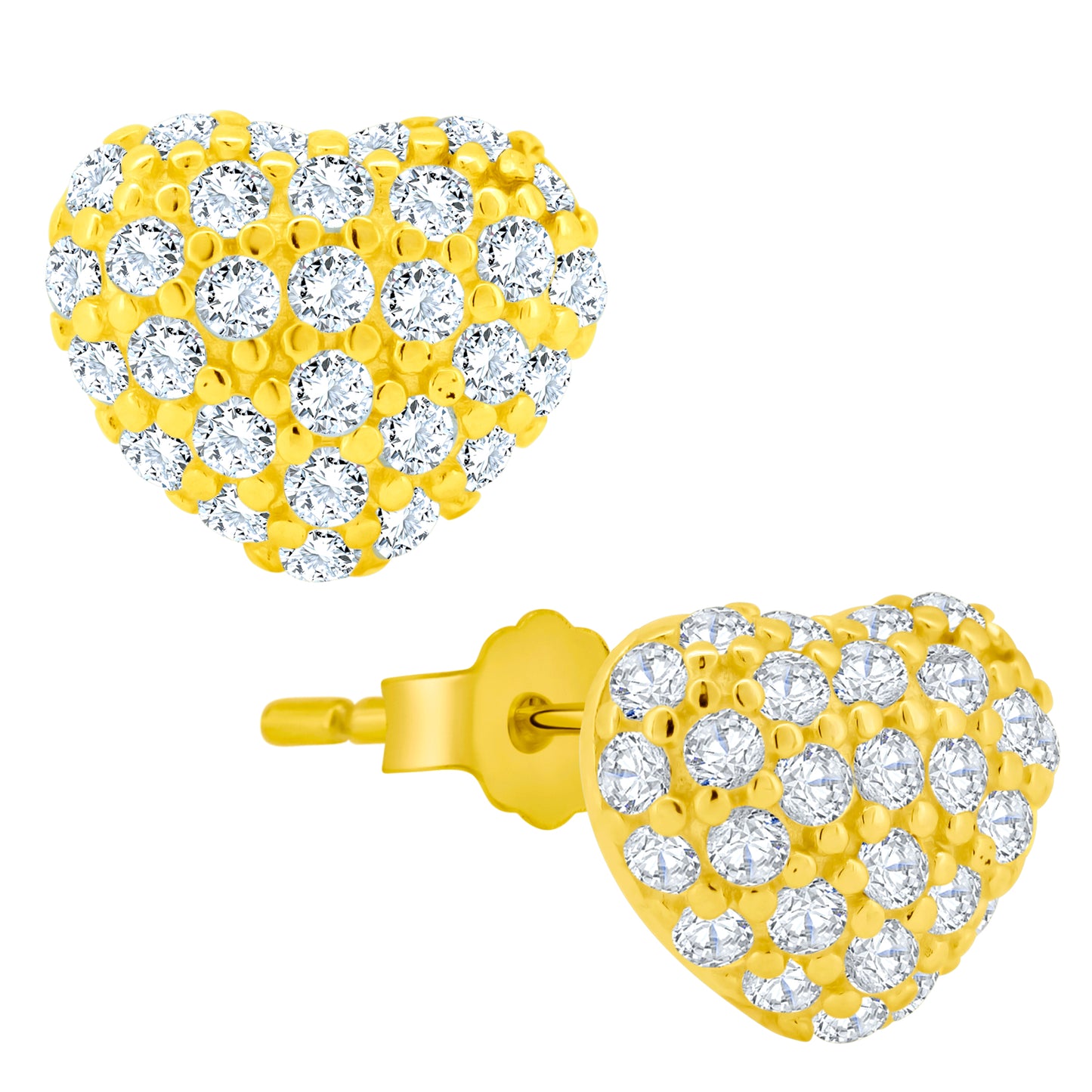 925 Sterling Silver Heart Design with Cubic Zirconia Earrings Stud Push Backing