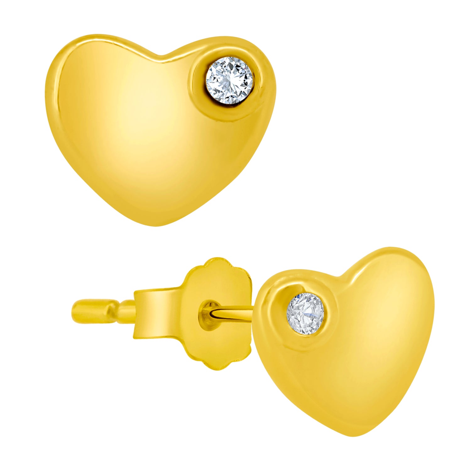 Heart Shaped Design CZ Earrings, Sterling Silver Studs, Push Backings, Elegant Jewelry