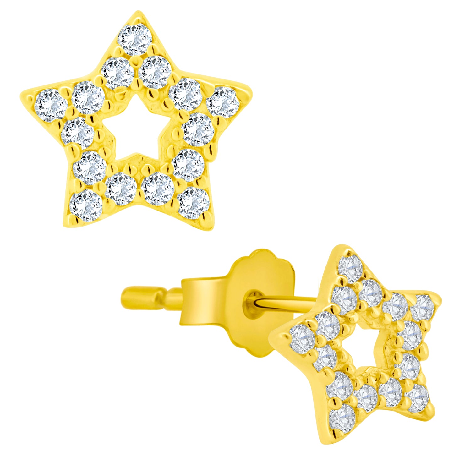 Sterling Silver CZ Star Stud Earrings, Push Backing, Dazzling Star Design, Sparkle and Shine