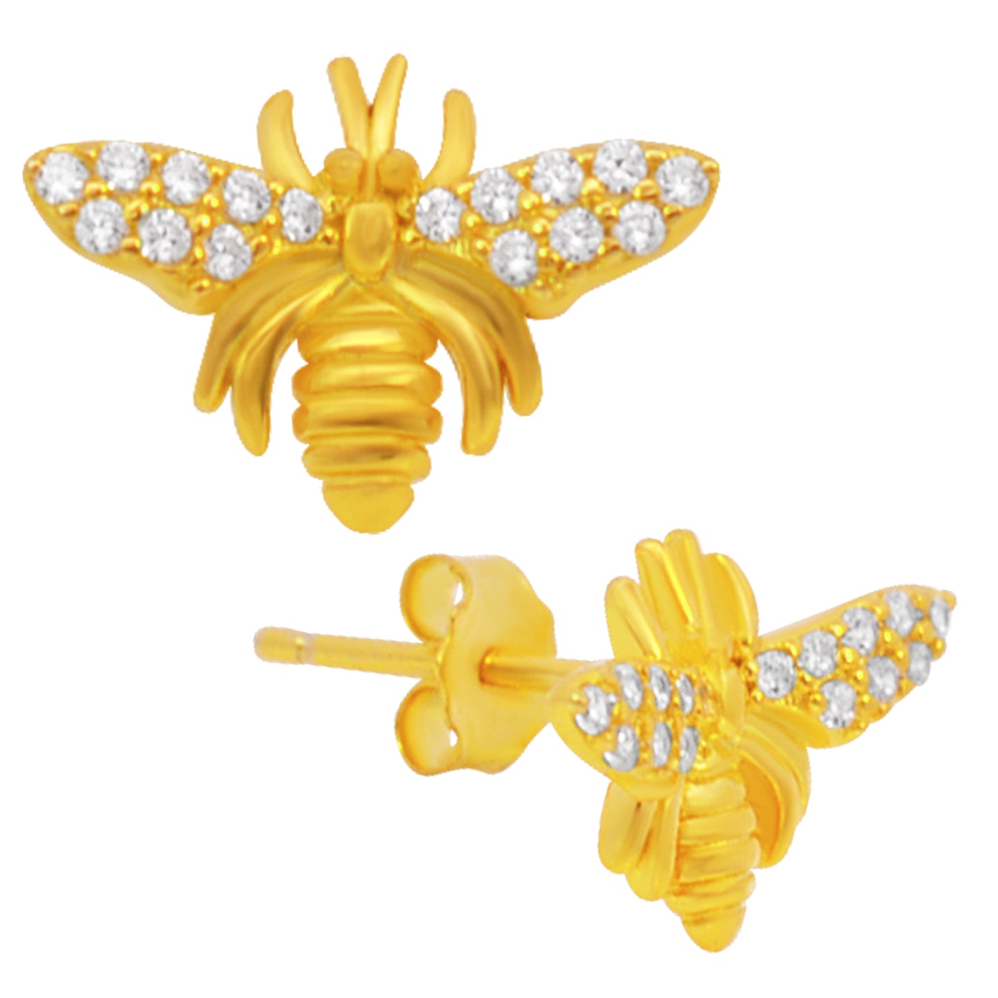 925 Sterling Silver Bee Earrings, Cubic Zirconia Studs, Push Backing, Dainty Bee Jewelry